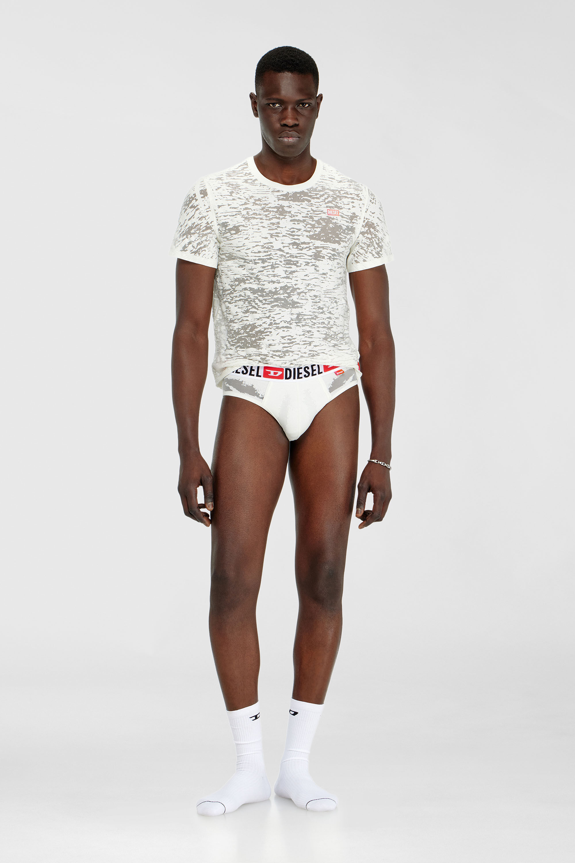PR-ANDRE Briefs with sheer devoré effect｜ホワイト｜メンズ｜DIESEL
