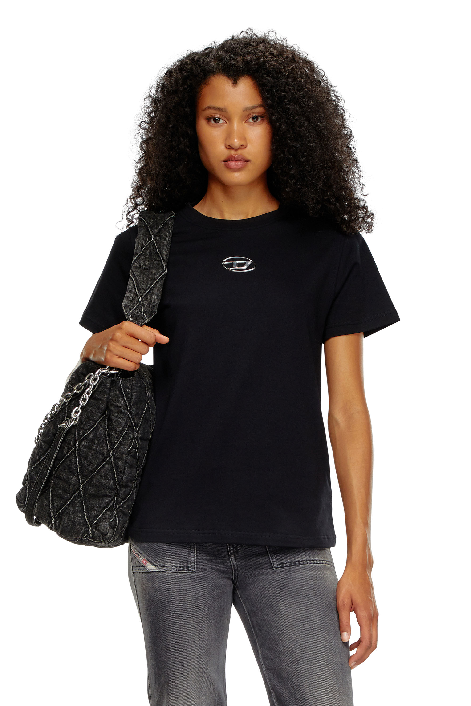 Diesel - T-REGS-OD, Female's T-shirt with metallic Oval D print in ブラック - 3