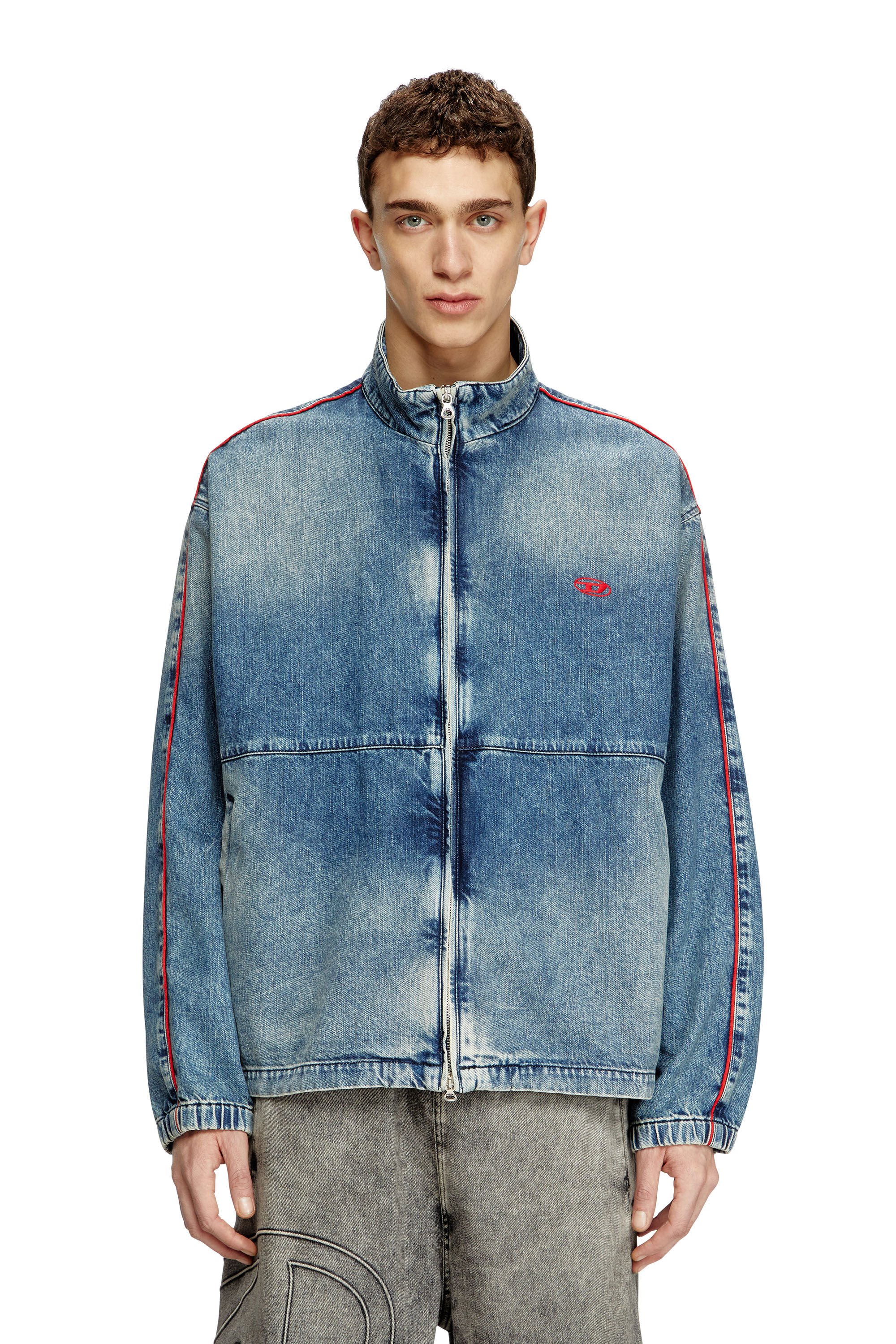 Diesel - D-KRAP-S2, Male's Denim jacket with red piping in ブルー - 3