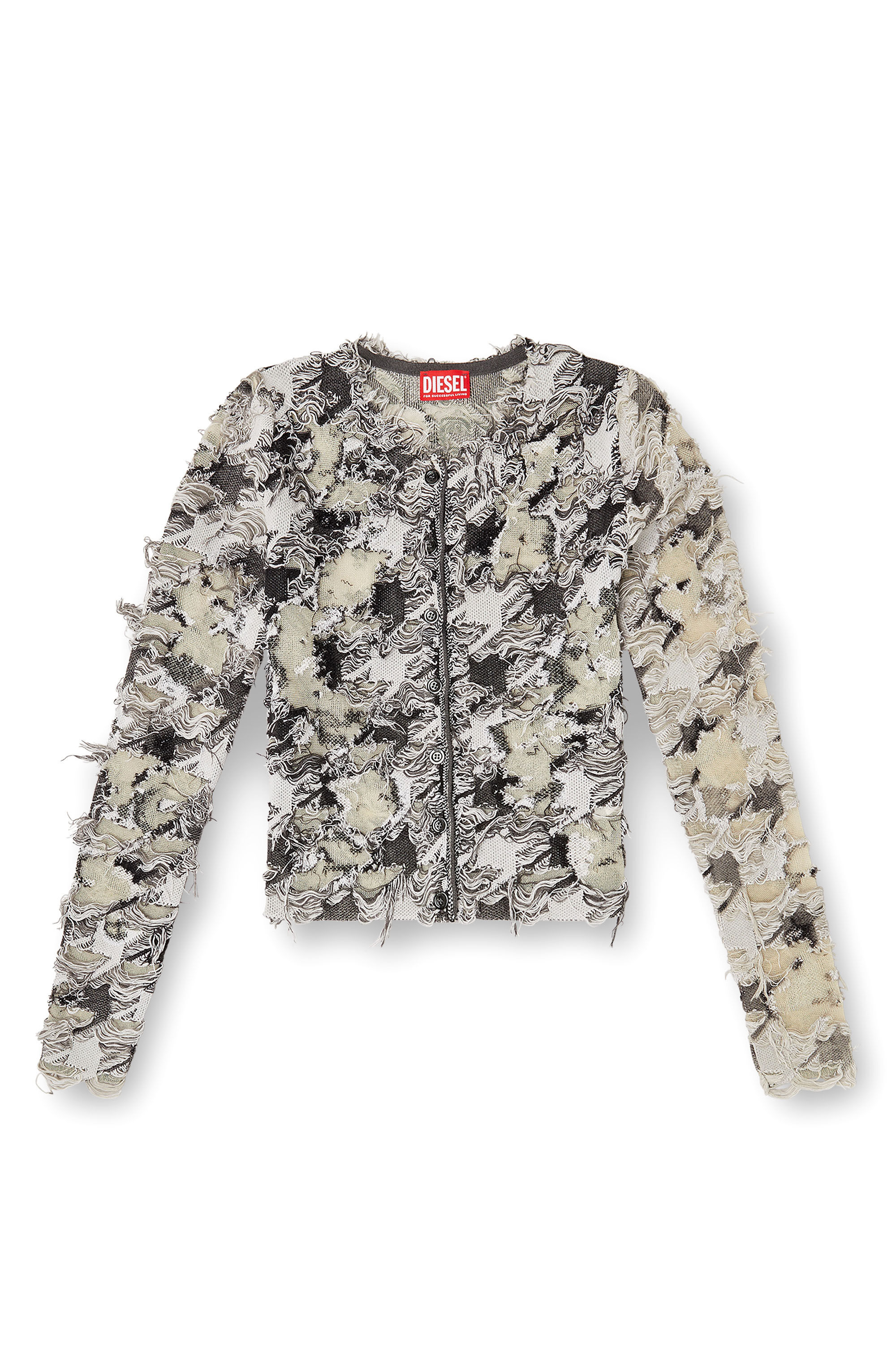 Diesel - M-SIBYLLA, Female's Cardigan in devoré houndstooth jacquard in グレー/ホワイト - 2