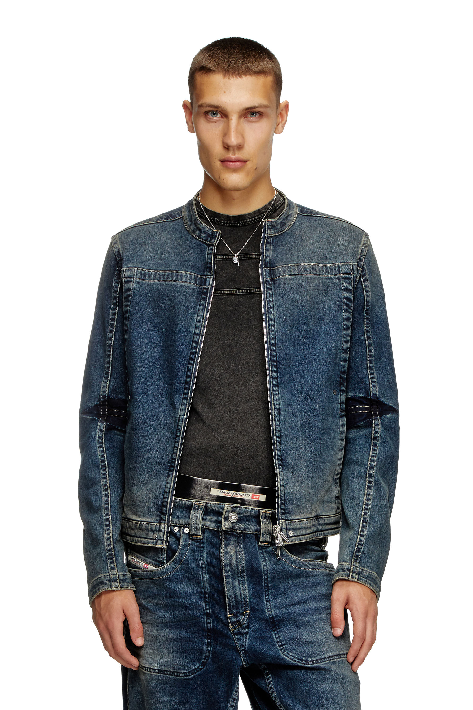 Diesel - D-GLORY-RE, Male's Moto jacket in Rehab denim in ダークブルー - 3