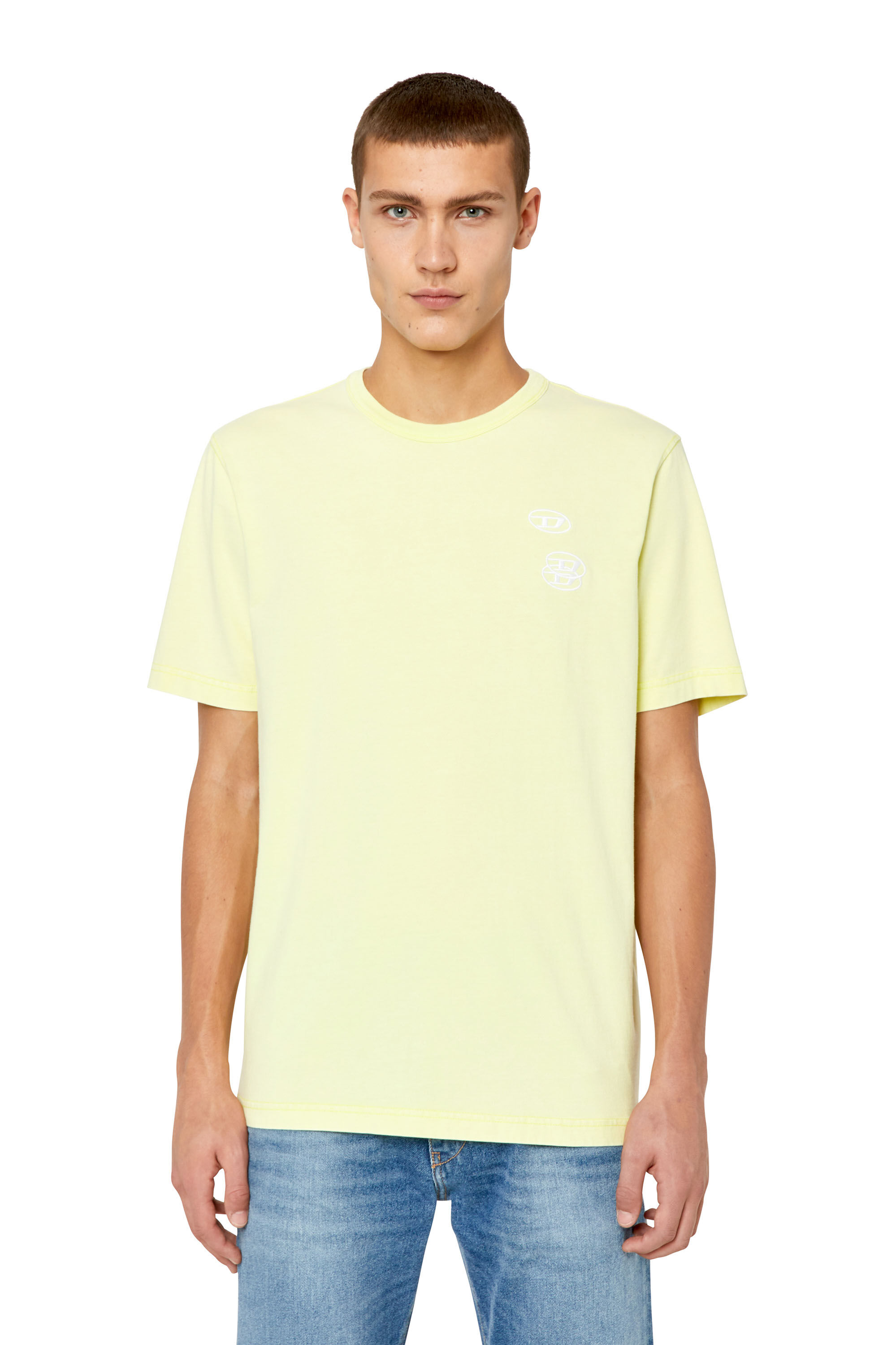 Diesel - T-JUST-G14, Male's Tシャツ レギュラーフィット ロゴ ガーメントダイ in 蛍光イエロー - 3