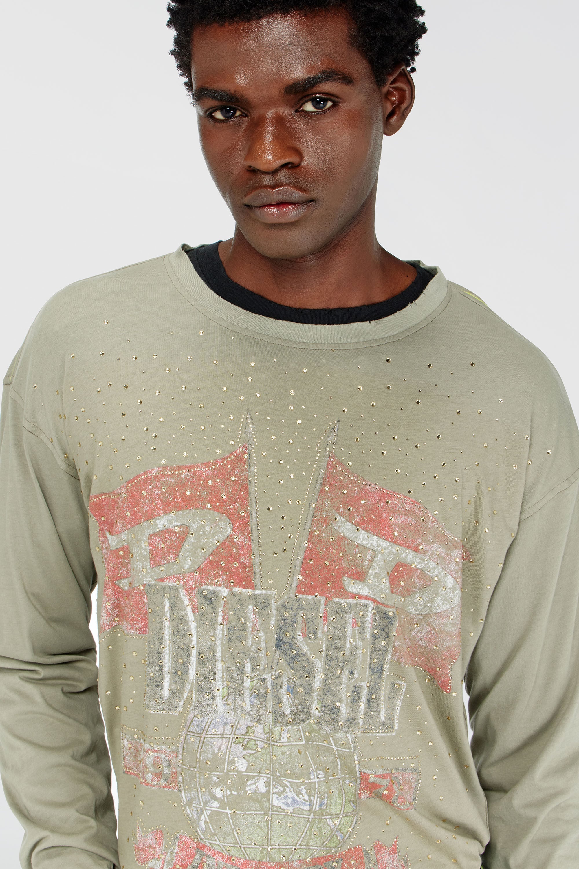Diesel - T-GERI-LS-A, Male's Long-sleeve T-shirt with concert graphics and crystals in null - 4