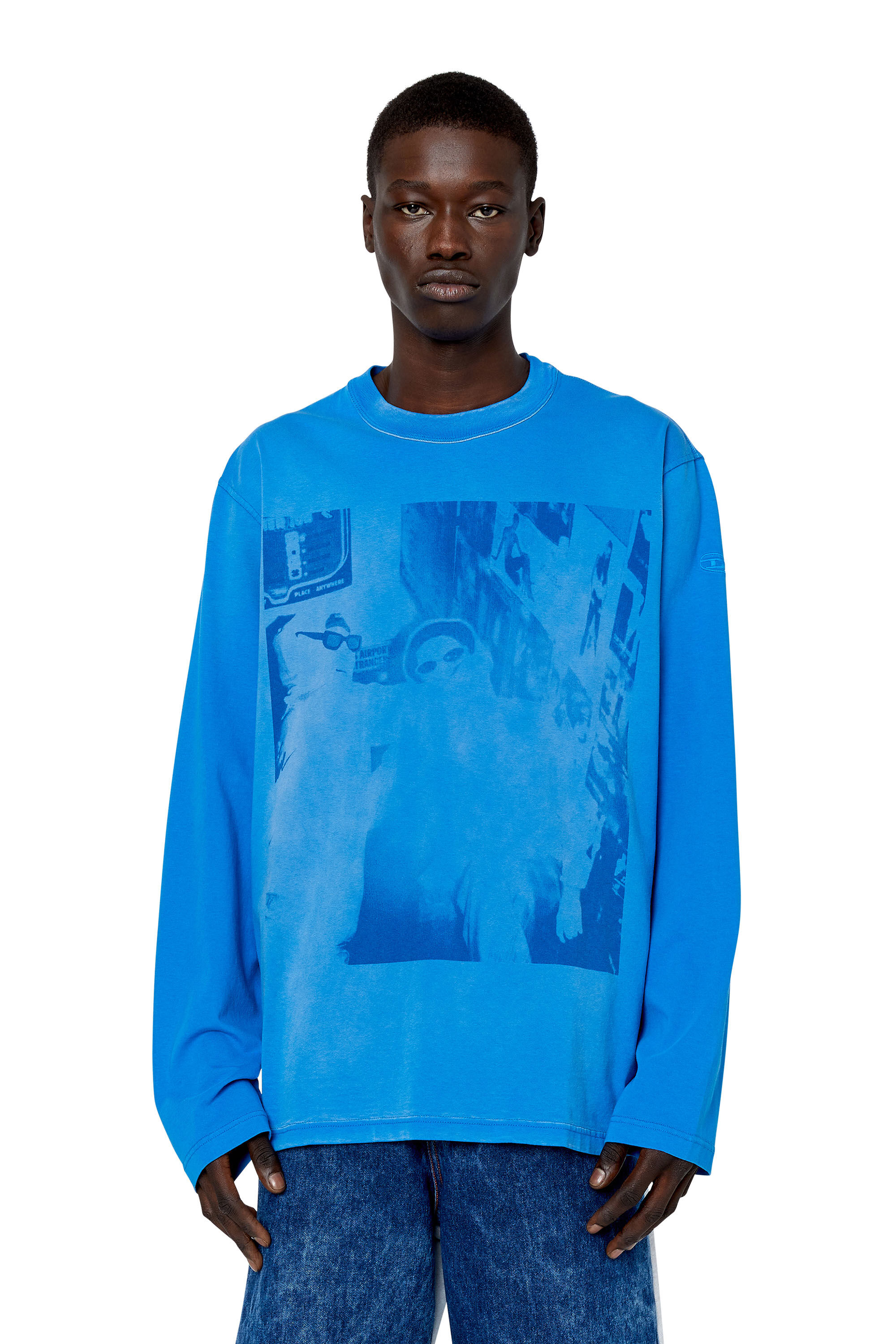 Diesel - T-CRANE-LS-G5, Male's フォトプリント 長そで Tシャツ in ブルー - 3