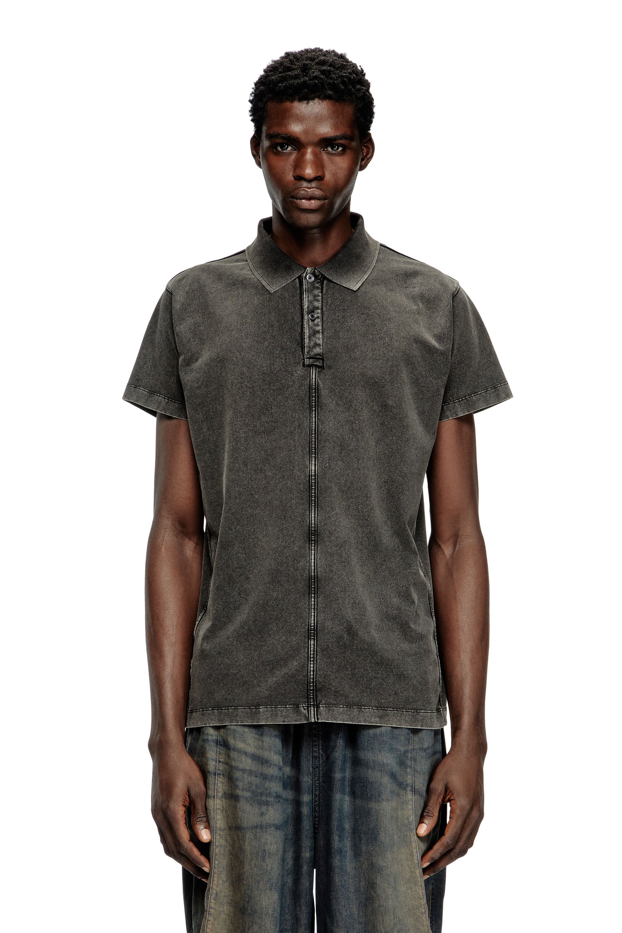 Diesel - T-NOMELY, Male's Polo shirt in denim-look jersey in ブラック - 3