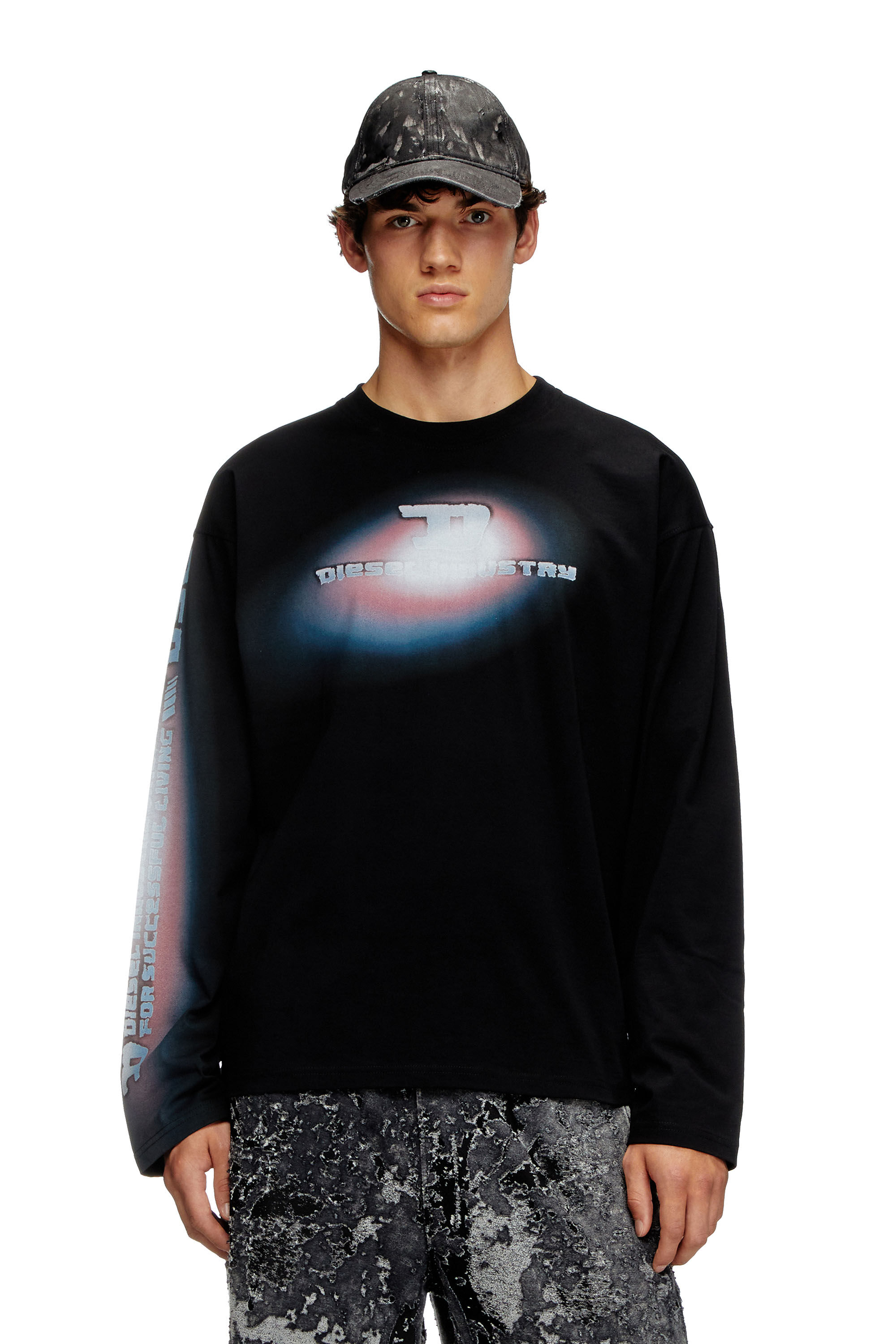 Diesel - T-ARCHIE-LS, Male's Long-sleeve T-shirt with spotlight print in ブラック - 3