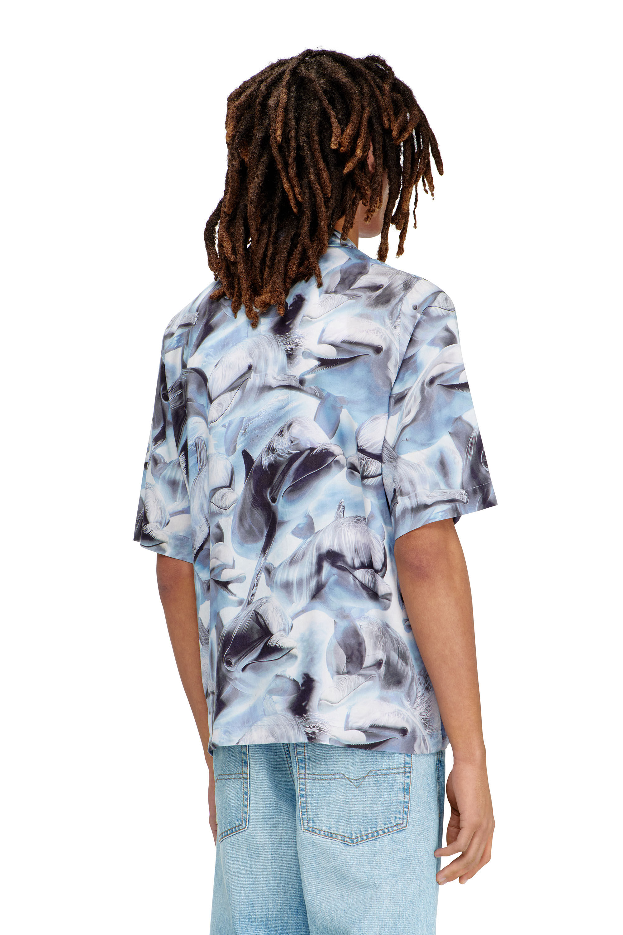 Diesel - S-BRACK-DOLPHIN, Male's Fluid short-sleeve shirt with all-over print in ライトブルー - 4