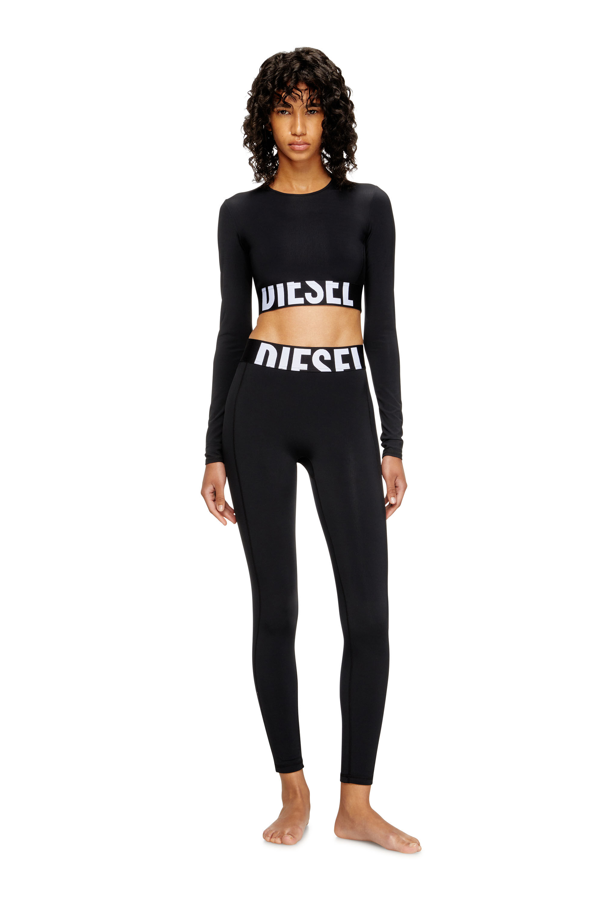 Diesel - ADELINE-D-POP, Female's Microfibre leggings with cut-off logo in ブラック - 1