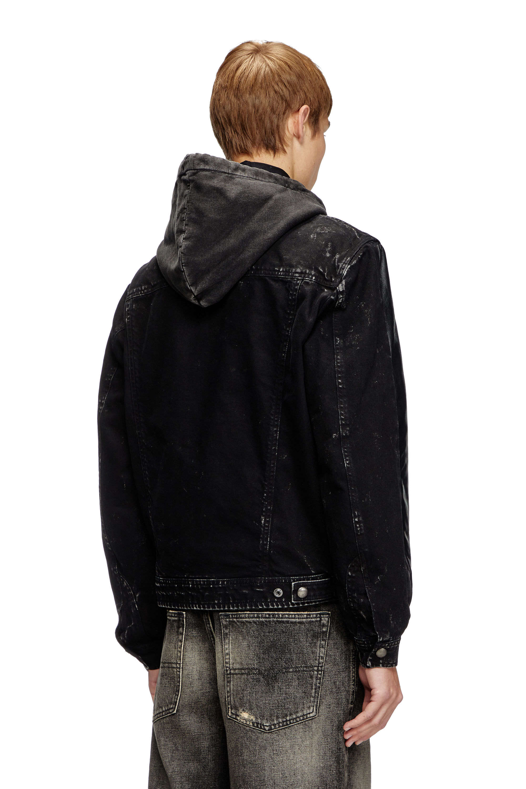 Diesel - L-OCHS, Male's Hooded jacket in leather, cotton and denim in ブラック - 5