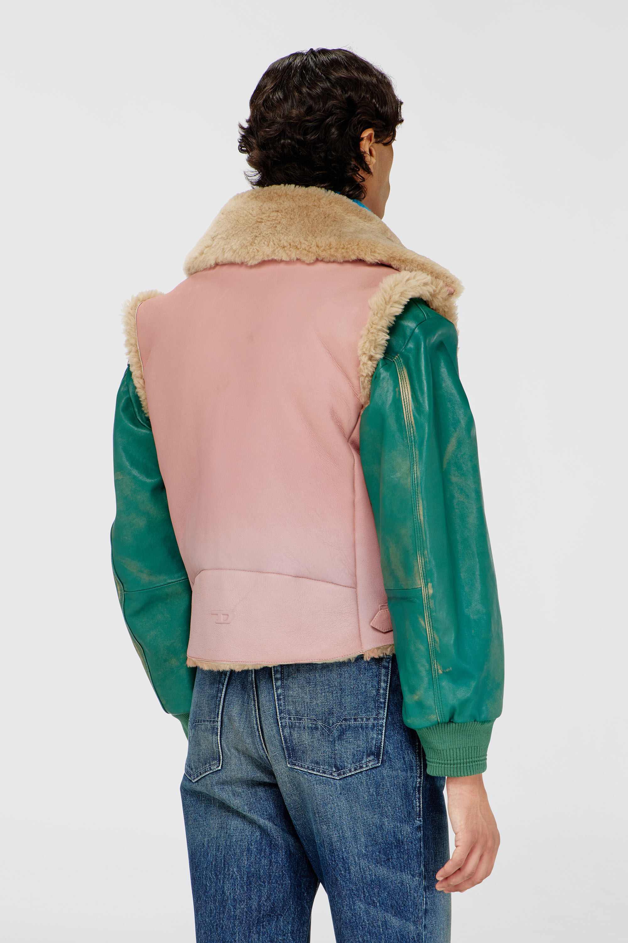 Diesel - L-HONT, Male's Shearling leather vest in ピンク / ホワイト - 5