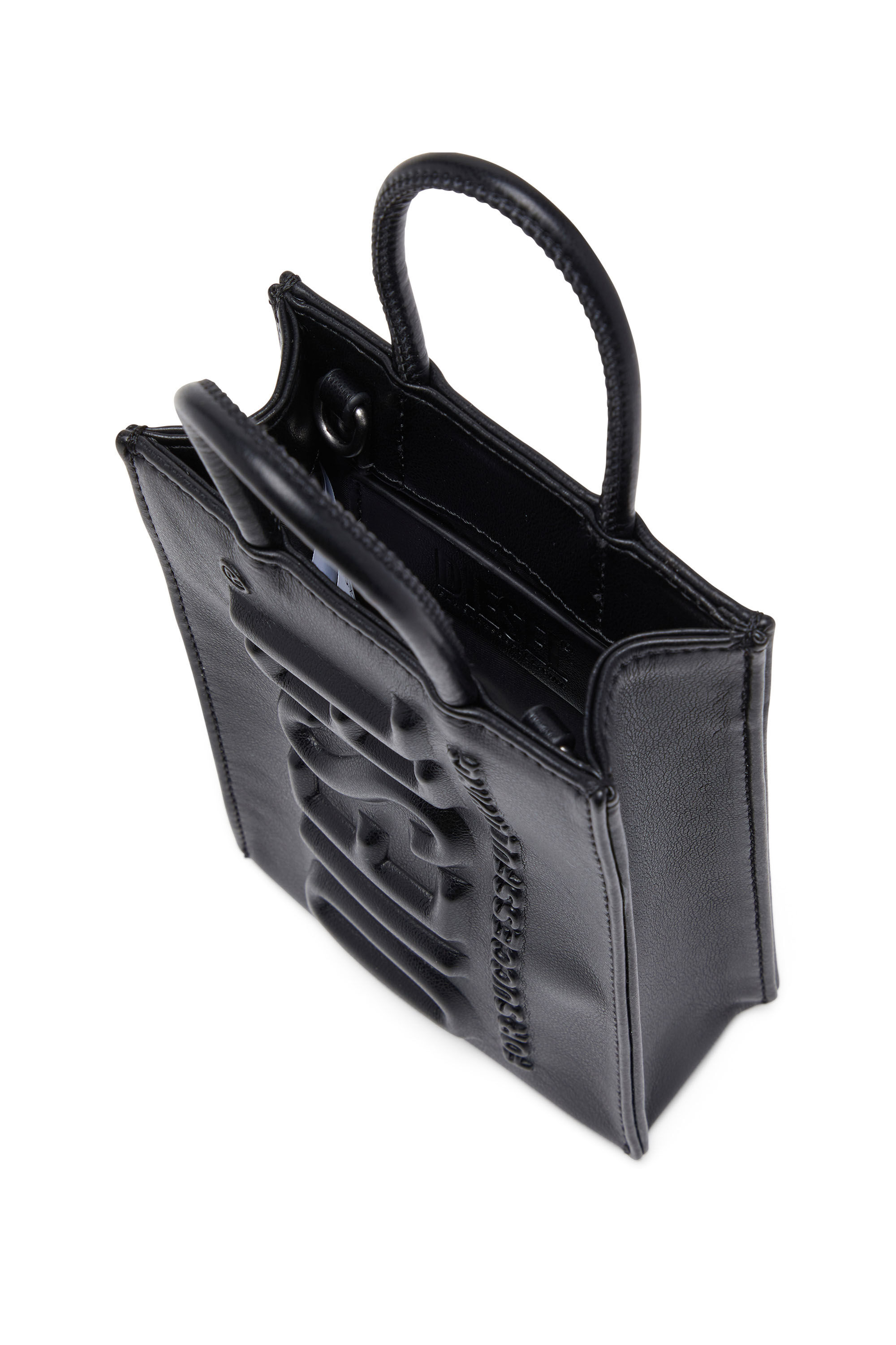 DSL 3D SHOPPER MINI X Dsl 3D Mini -Small PU tote bag with embossed  logo｜ブラック｜メンズ｜DIESEL