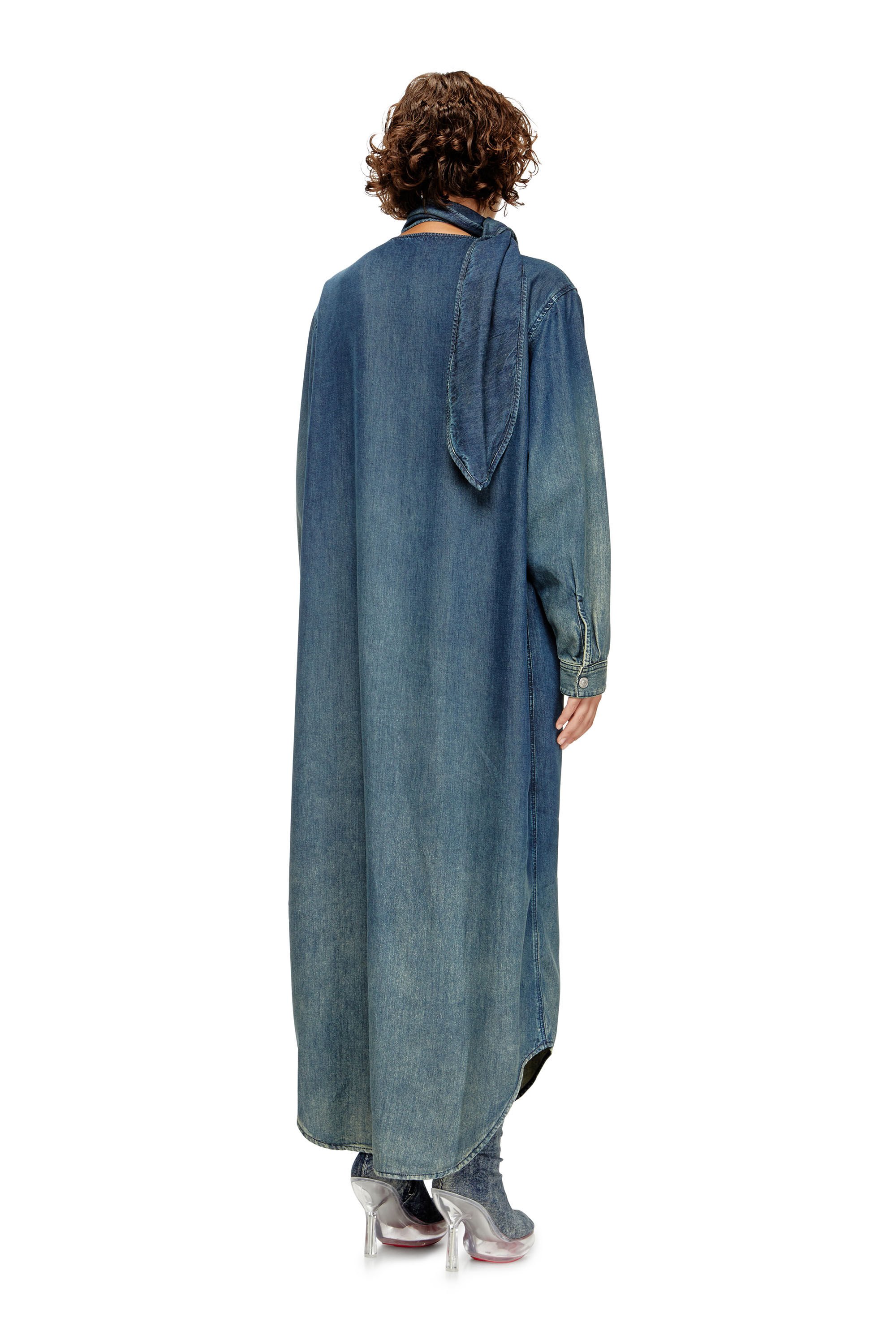 Diesel - DE-BARBARA-S, Female's Long shirt dress in fluid denim in ダークブルー - 3