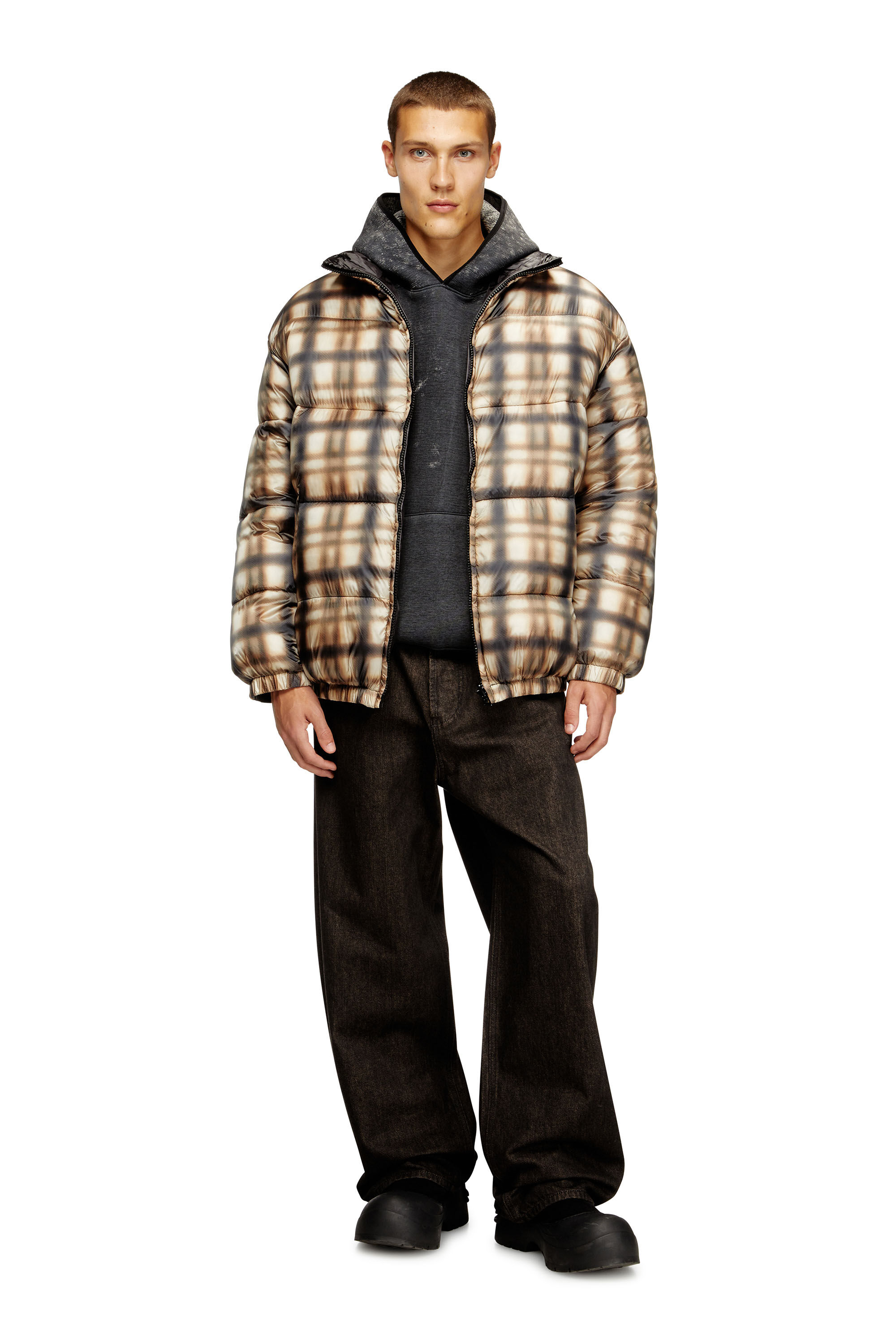 Diesel - W-BOURBON-ENBM, Male's パファージャケット in ブラック/ベージュ - 1