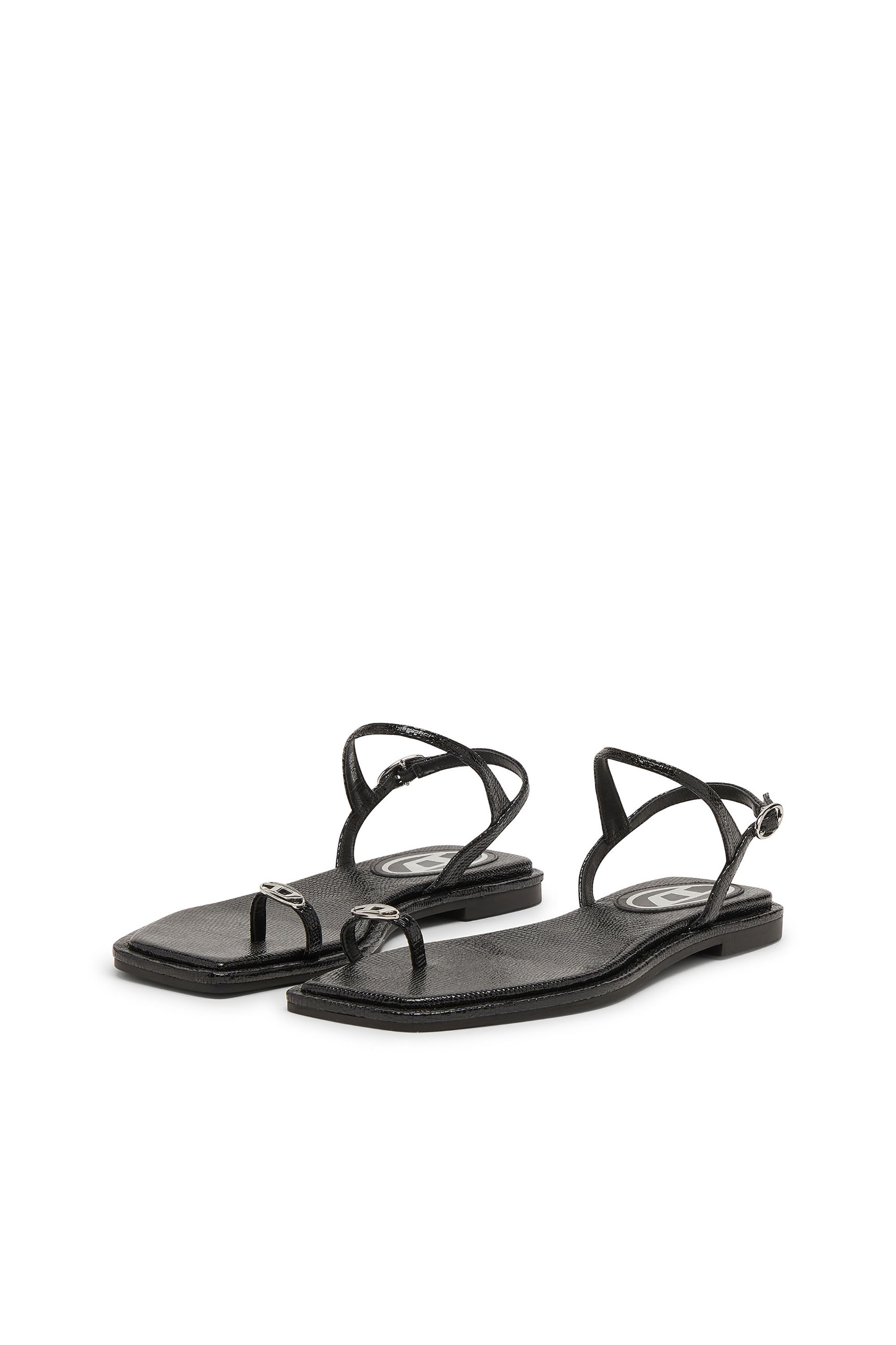 Diesel - D-AMBER INFRA 0, Female's D-AMBER - Sandal in leather with metallic logo in ブラック - 8