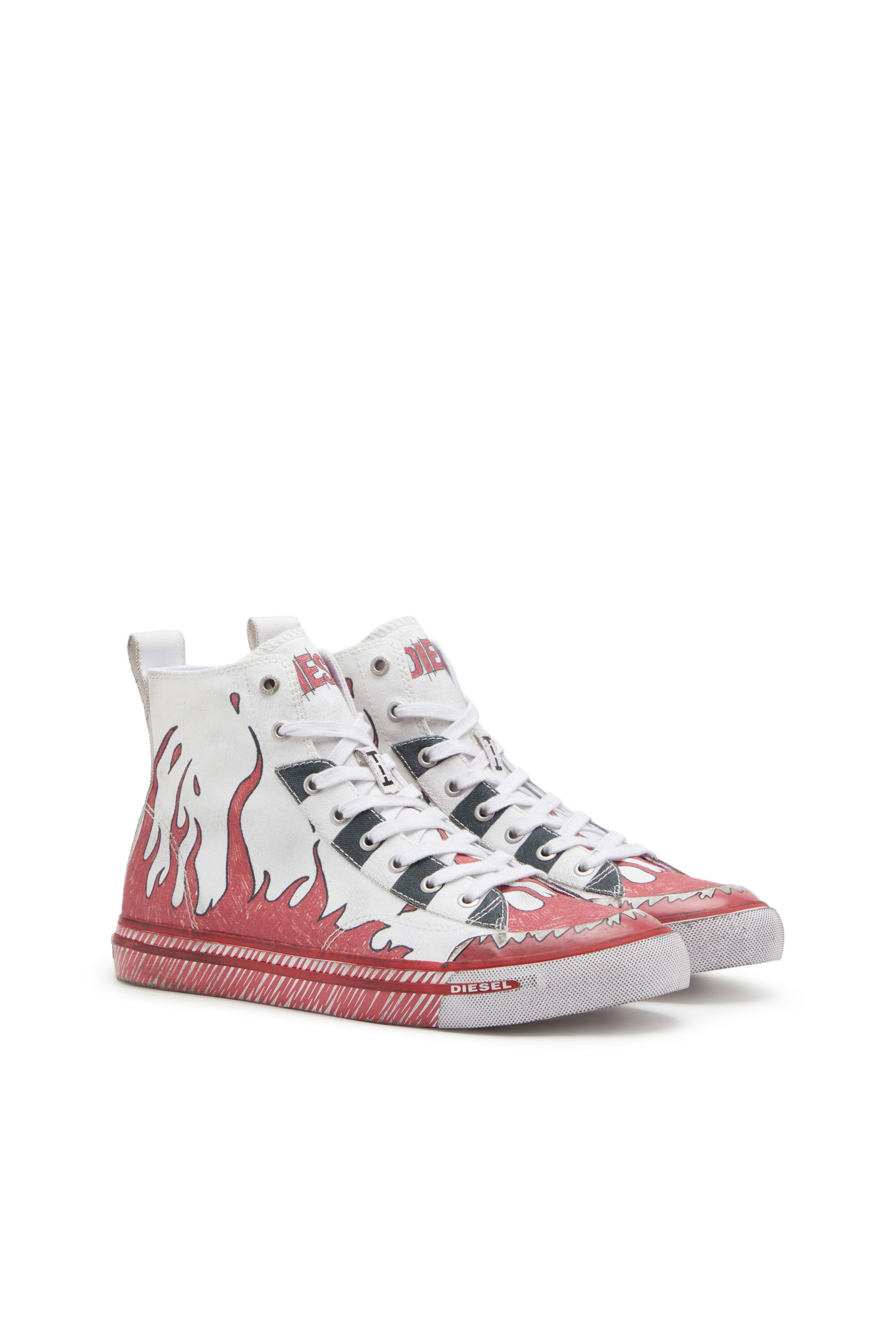 Diesel - S-ATHOS MID, Male's プリントキャンバス ミッドカットスニーカー - S-Athos Mid in ホワイト/レッド/ブルー - 2