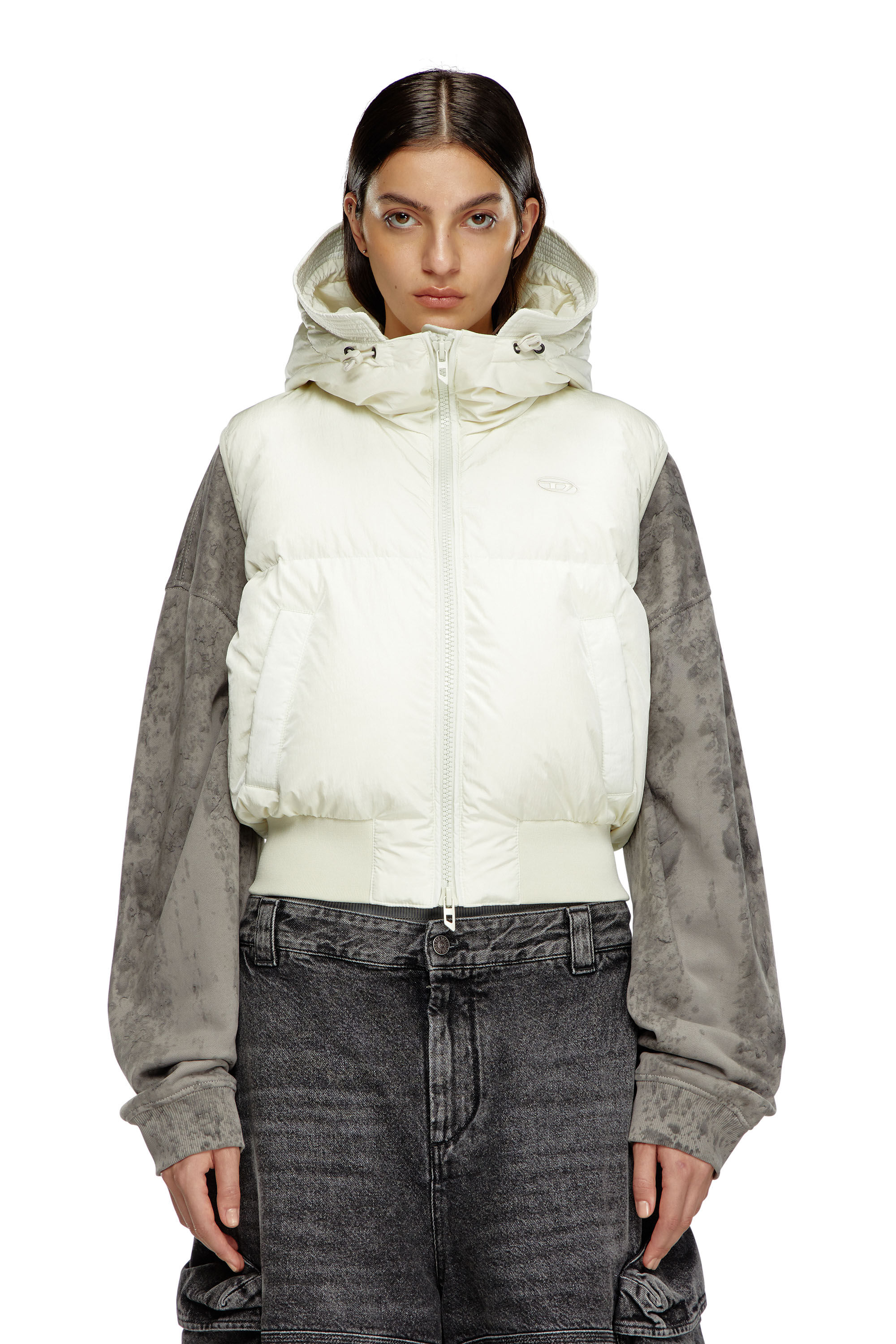 W-PEYT-SSL-NEW-P1 Hooded down vest in crinkled nylon｜ホワイト｜ウィメンズ｜DIESEL