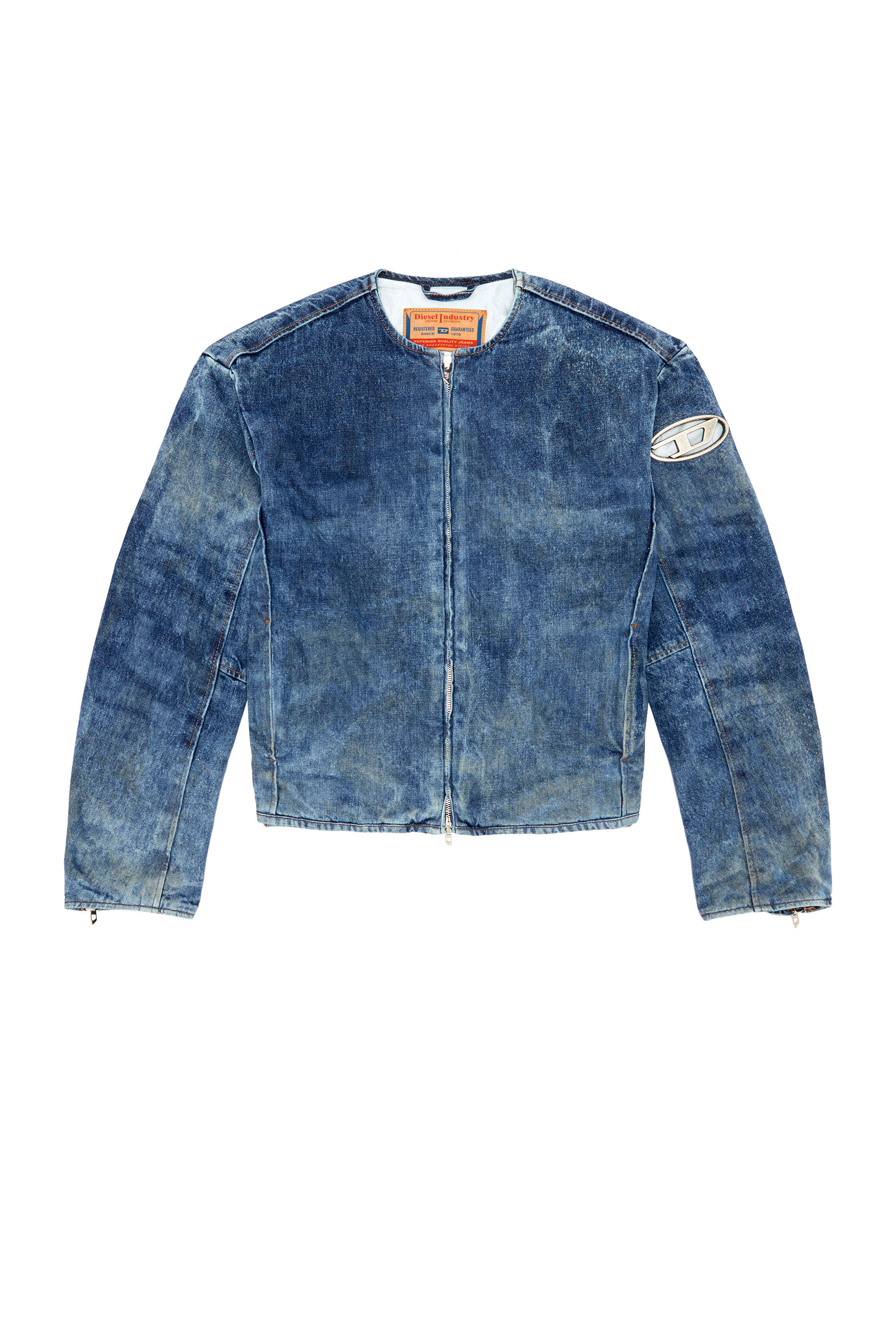 Diesel - D-CALUR-FSE, Male's Denim jacket with biker zip details in ダークブルー - 2