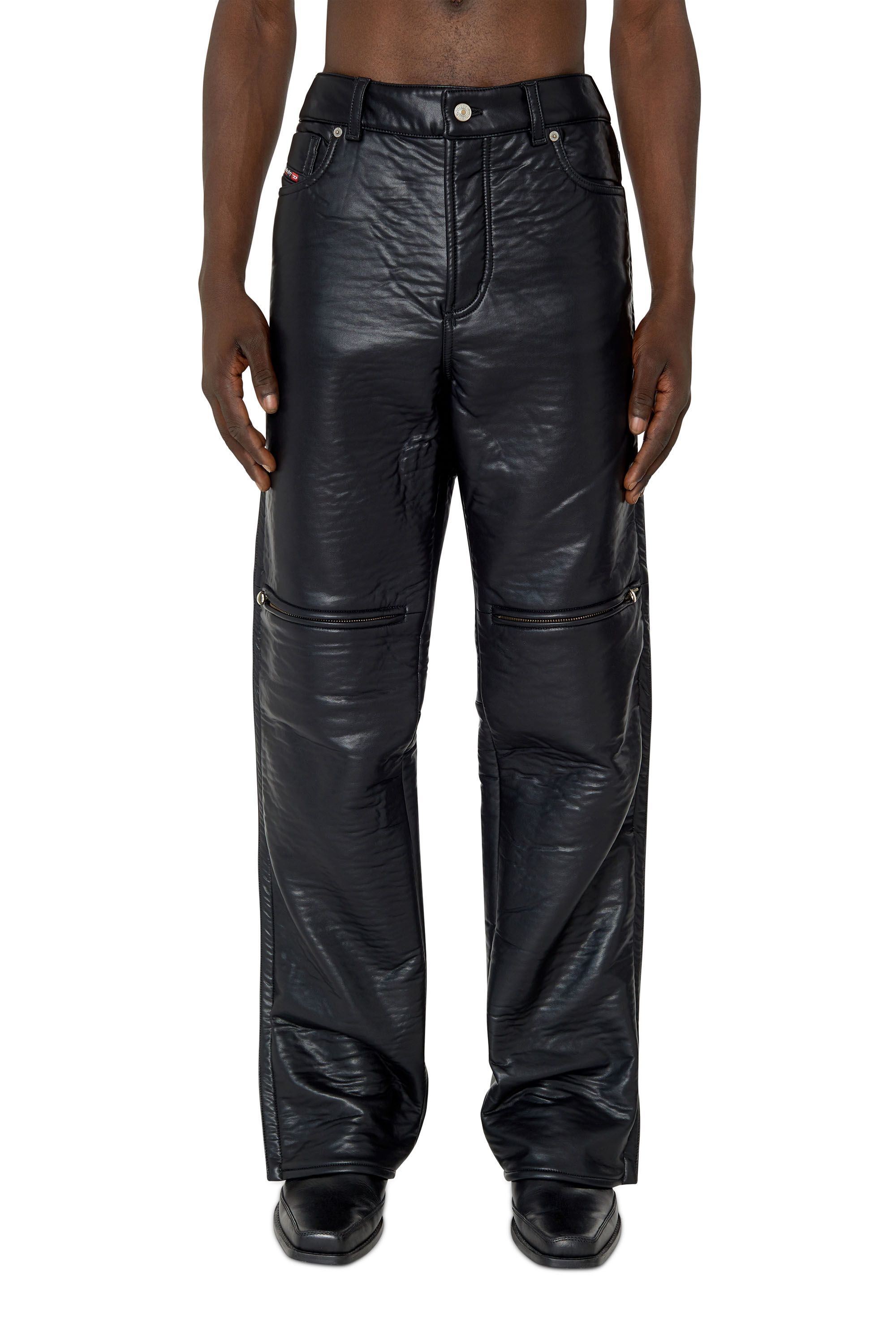 Diesel - P-CIRIO, Male's メンズ パンツ フェイクレザー ボンディング in ブラック - 1