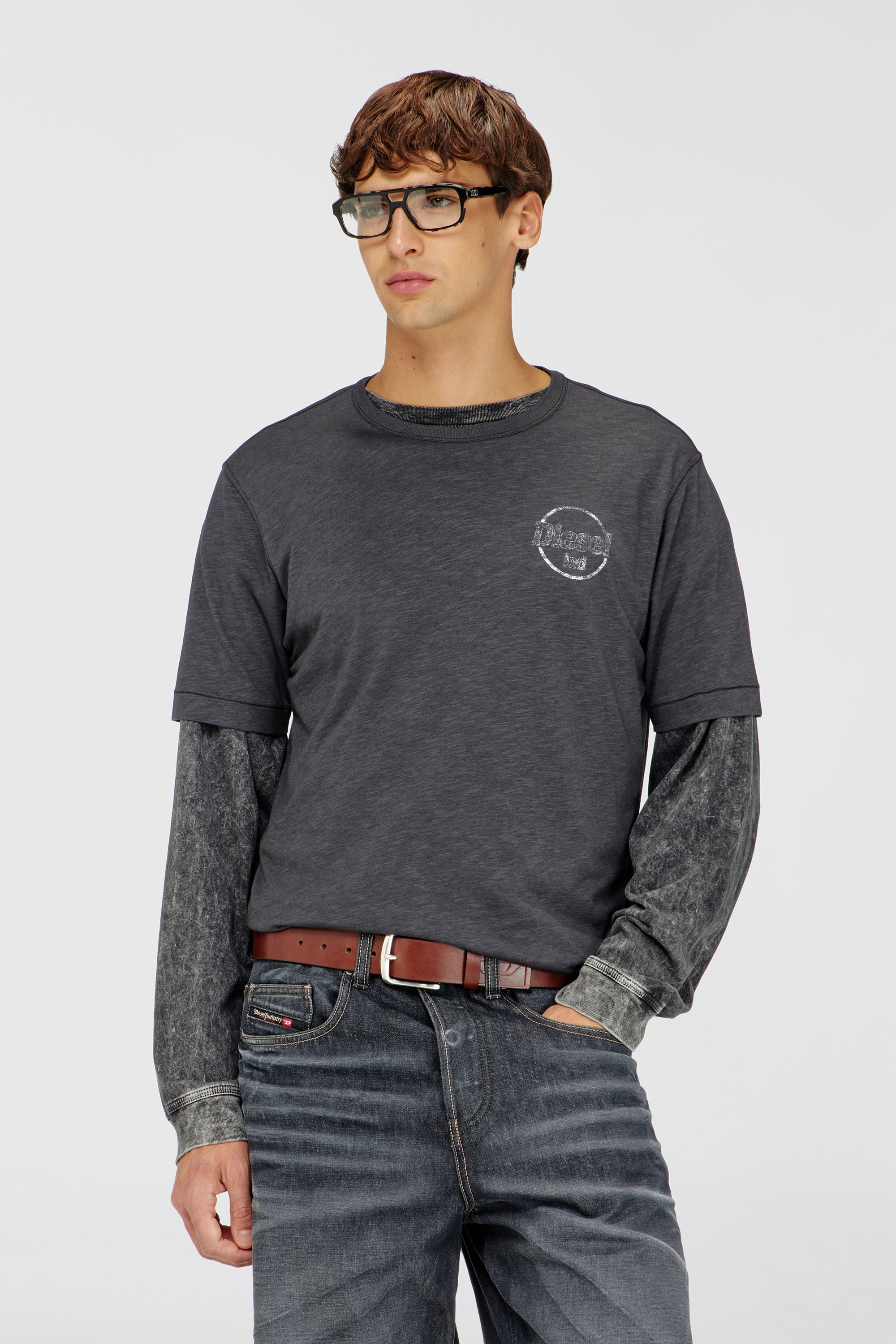 Diesel - T-ADJUST-B11, Male's Tシャツ in ダークグレー - 3