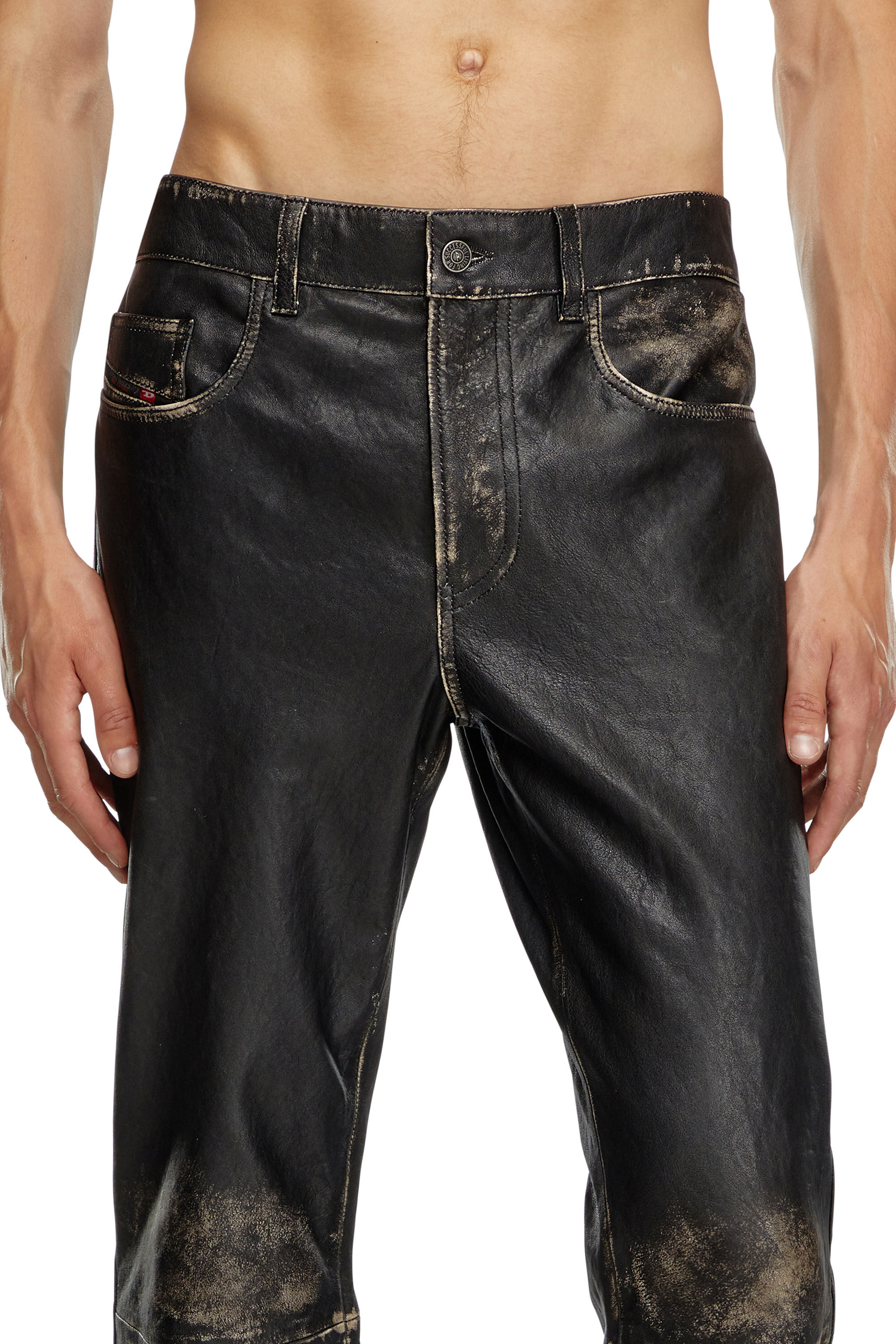 P-BLIXIA Distressed leather pants｜ブラック｜メンズ｜DIESEL