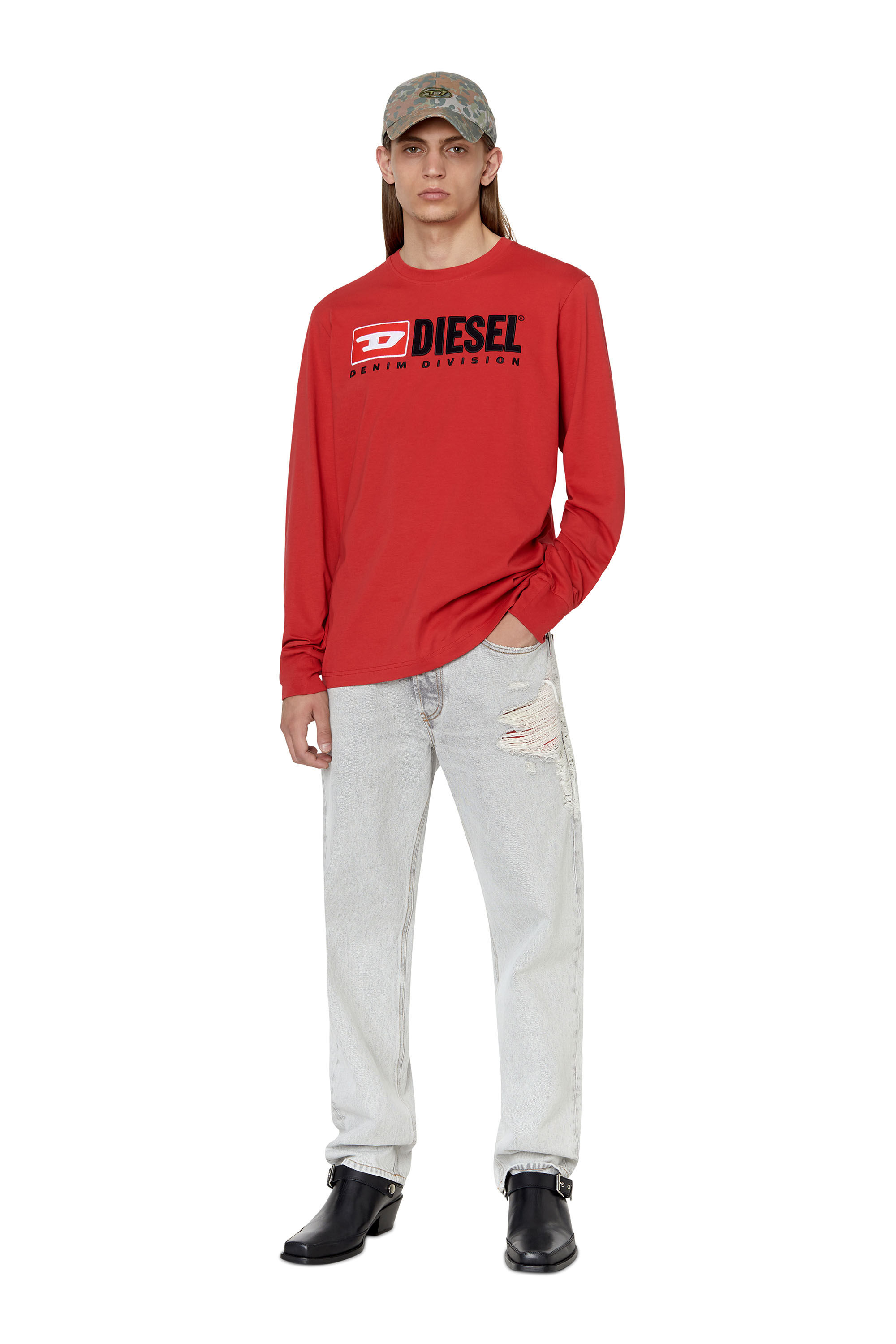 Diesel - T-JUST-LS-DIV, Male's Tシャツ ビンテージロゴ in レッド - 1