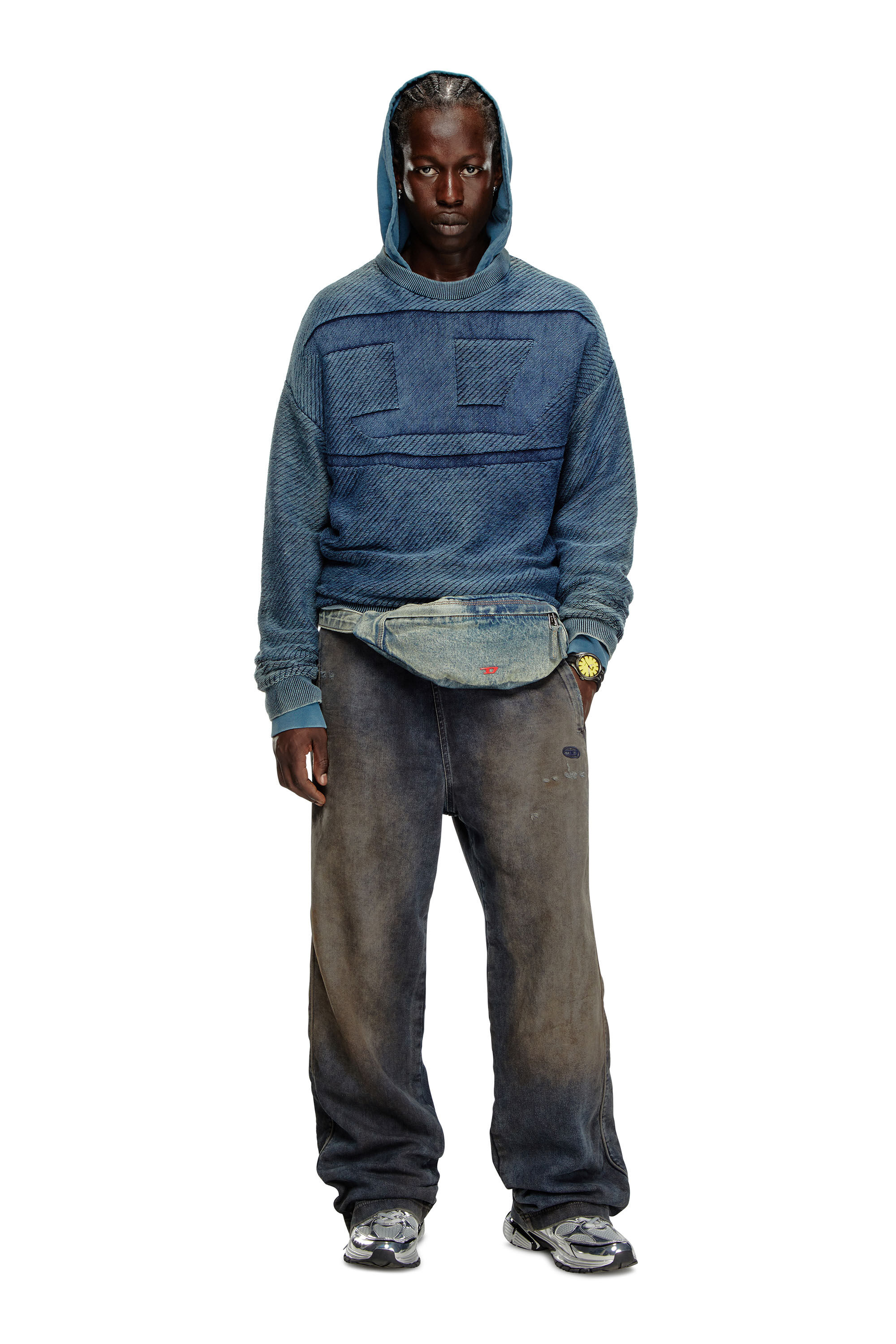 K-KLEVERY Denim-effect jumper in cotton｜ブルー｜メンズ｜DIESEL
