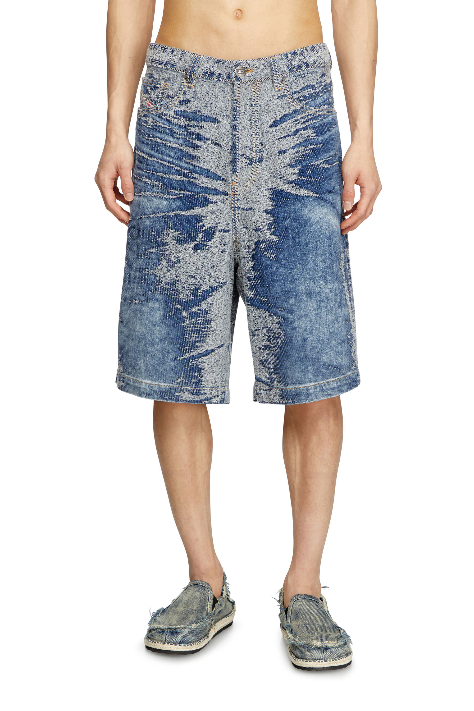 D-LIRE-SHORT-S Shorts in distressed jacquard denim｜ブルー