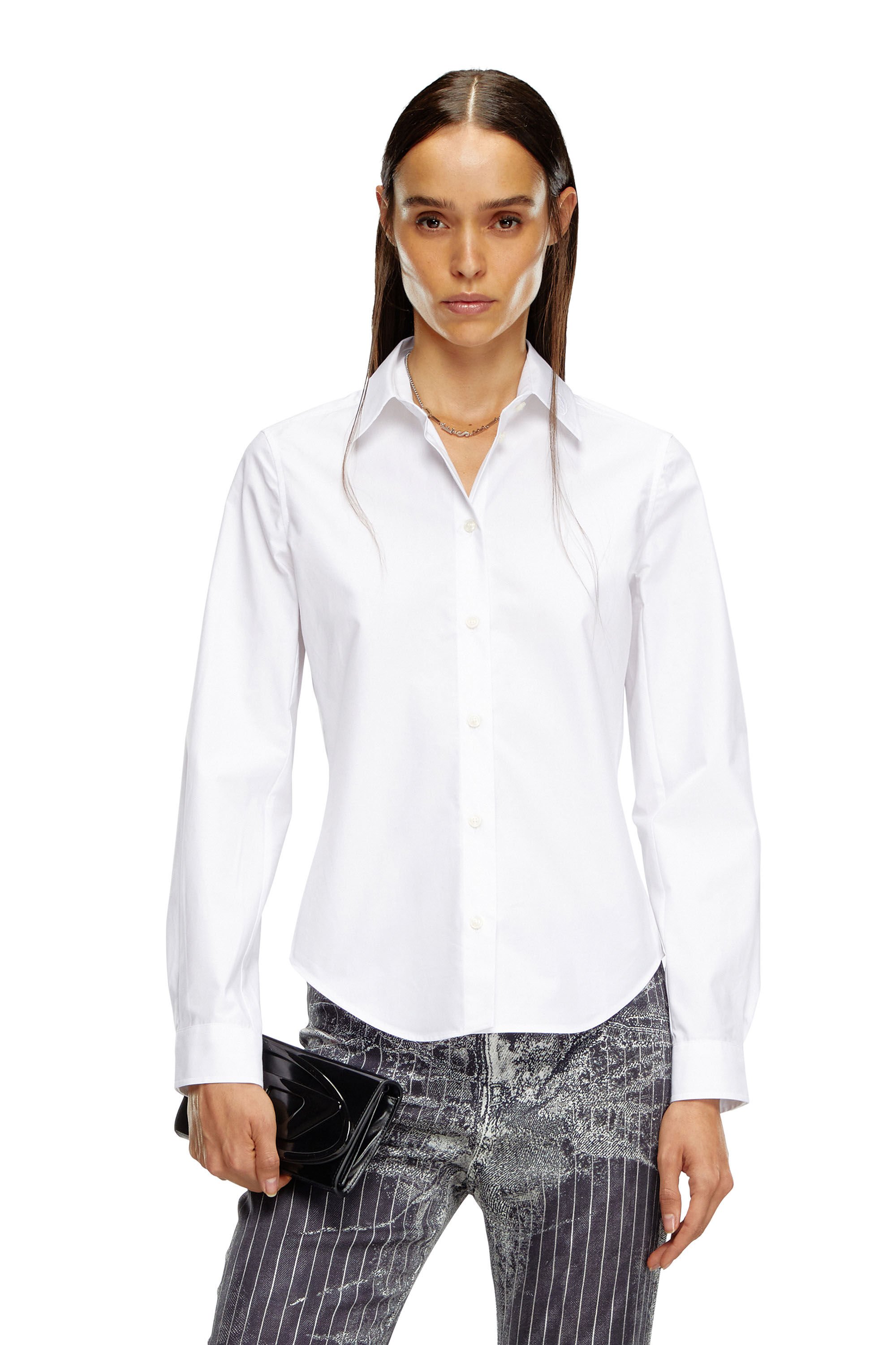 Diesel - C-GISEL-P1, Female's Shirt with logo-embroidered collar in ホワイト - 3