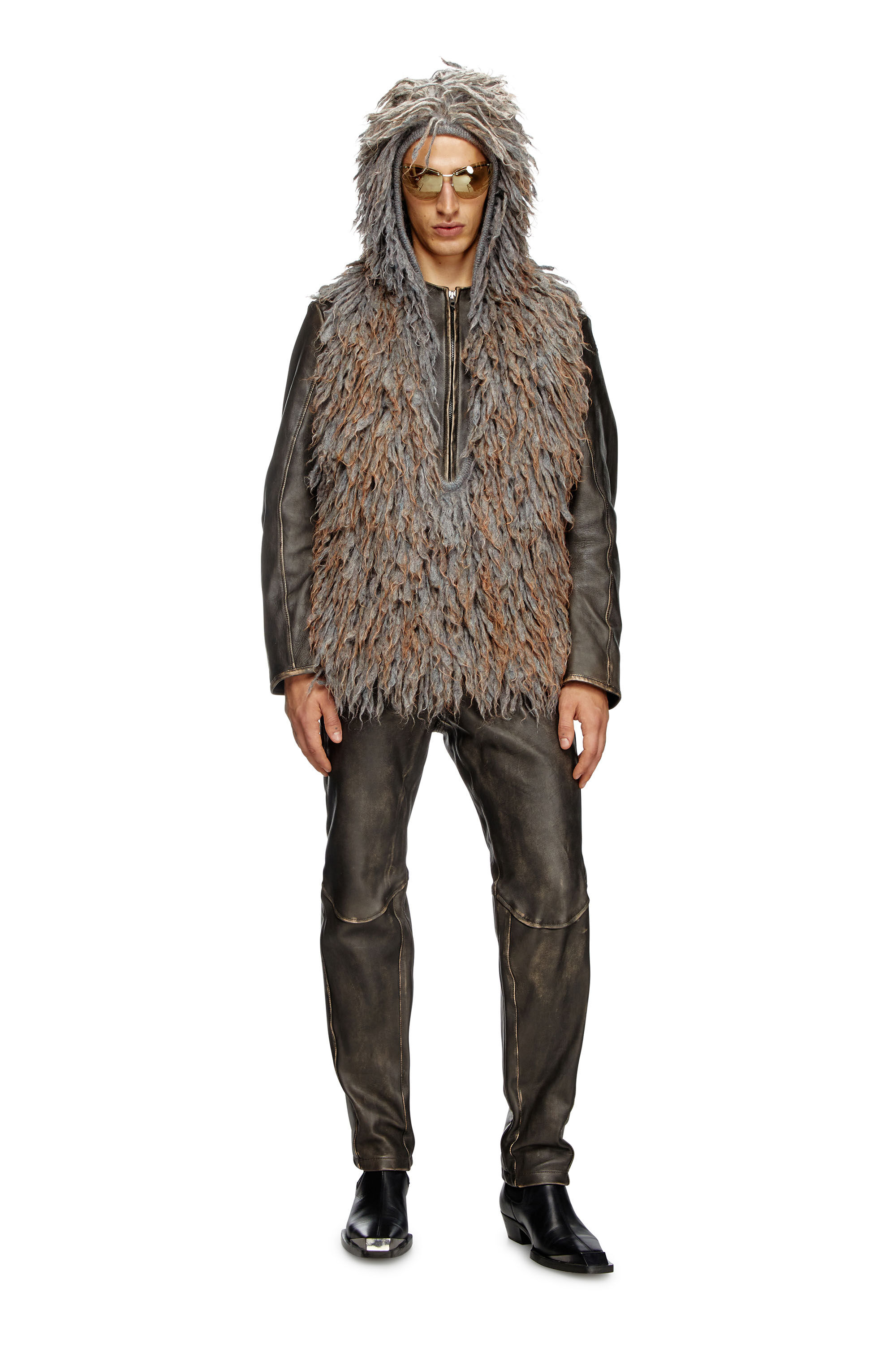Diesel - K-HARUF, Male's Sleeveless hoodie in shaggy knit in グレー - 1