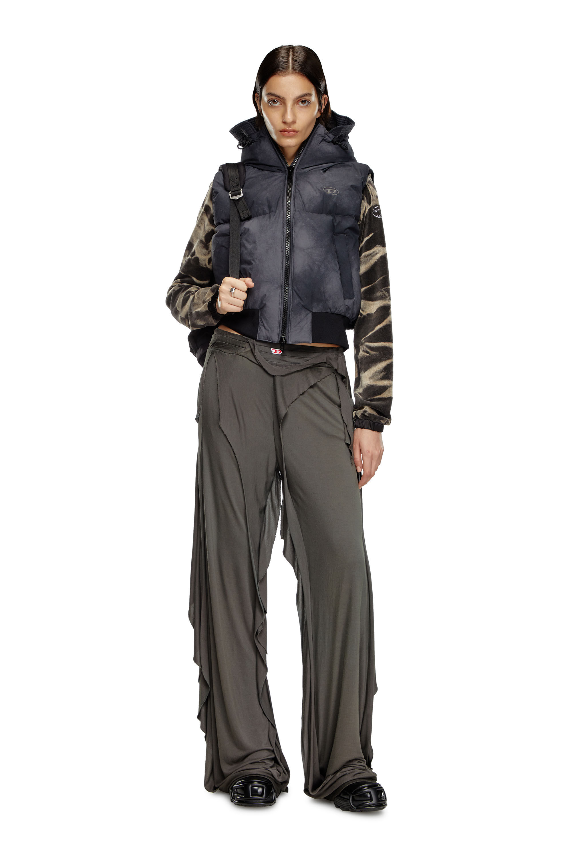 W-PEYT-SSL-NEW Hooded down vest with cloudy effect｜グレー｜ウィメンズ｜DIESEL