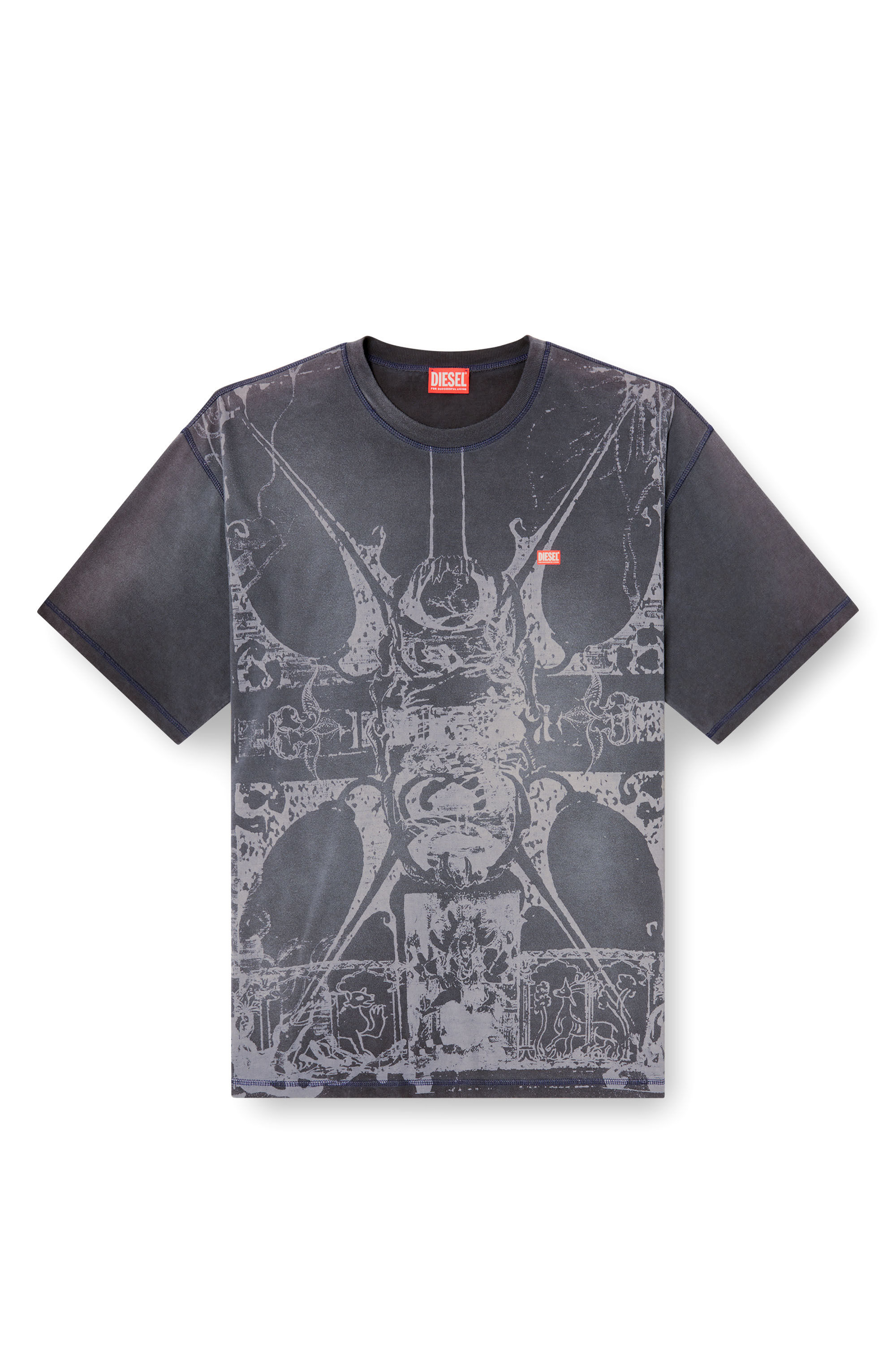 Diesel - T-BOXT-T13, Male's T-shirt with tonal medieval print in ブラック - 2