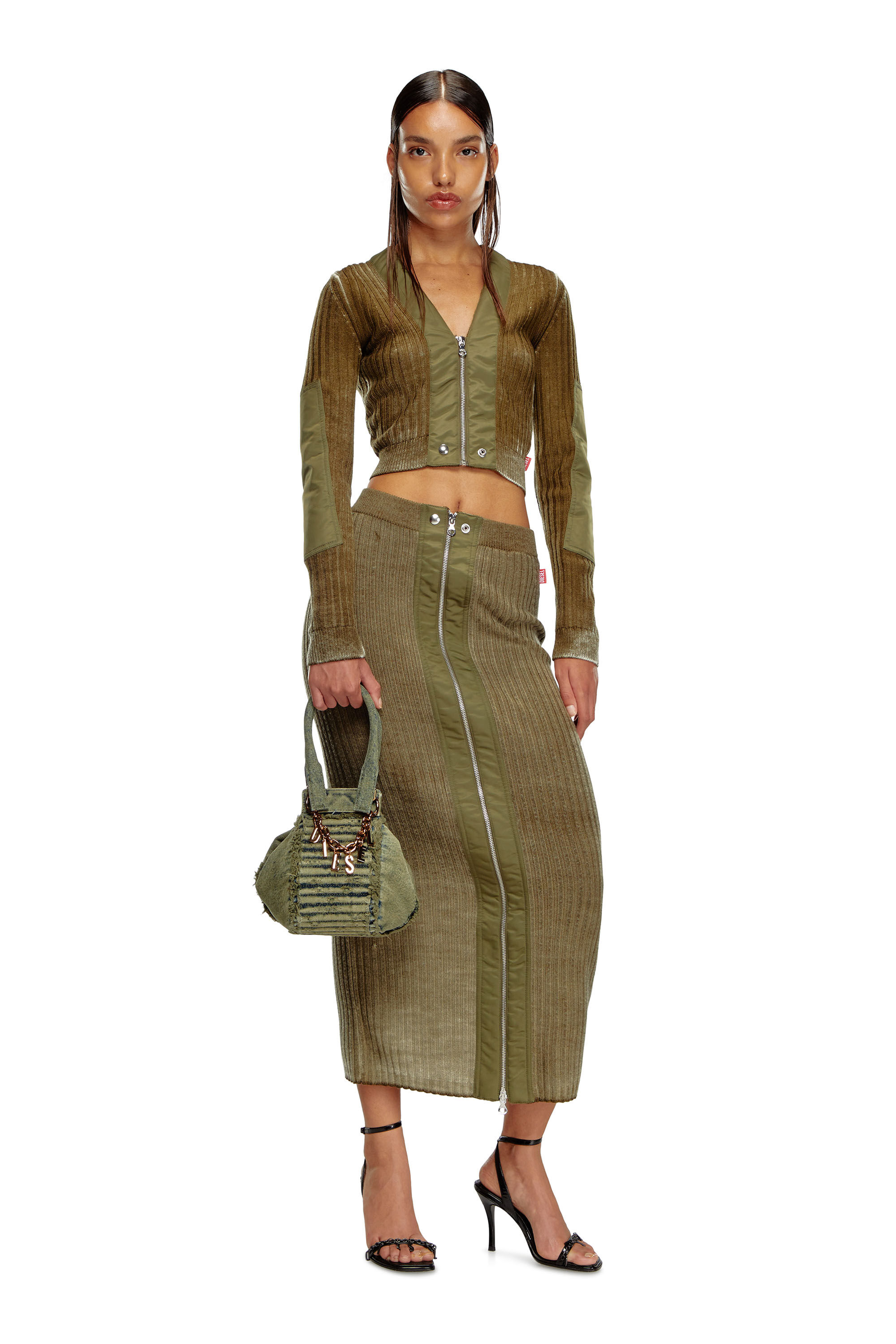 M-ASI Midi skirt in treated wool knit｜グリーン｜ウィメンズ｜DIESEL