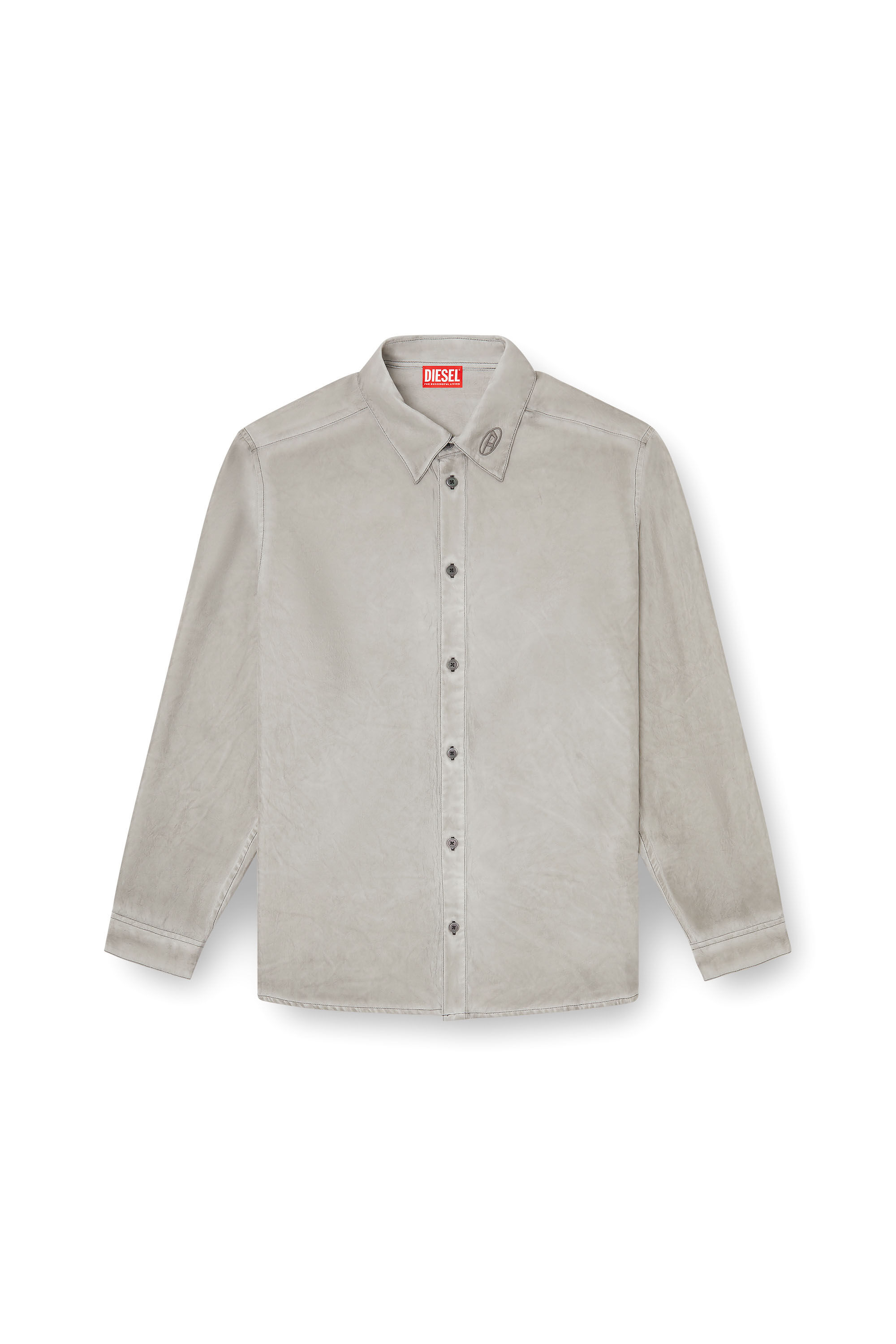 Diesel - S-LEON, Unisex's Fluid crinkled shirt with logo collar in グレー - 2