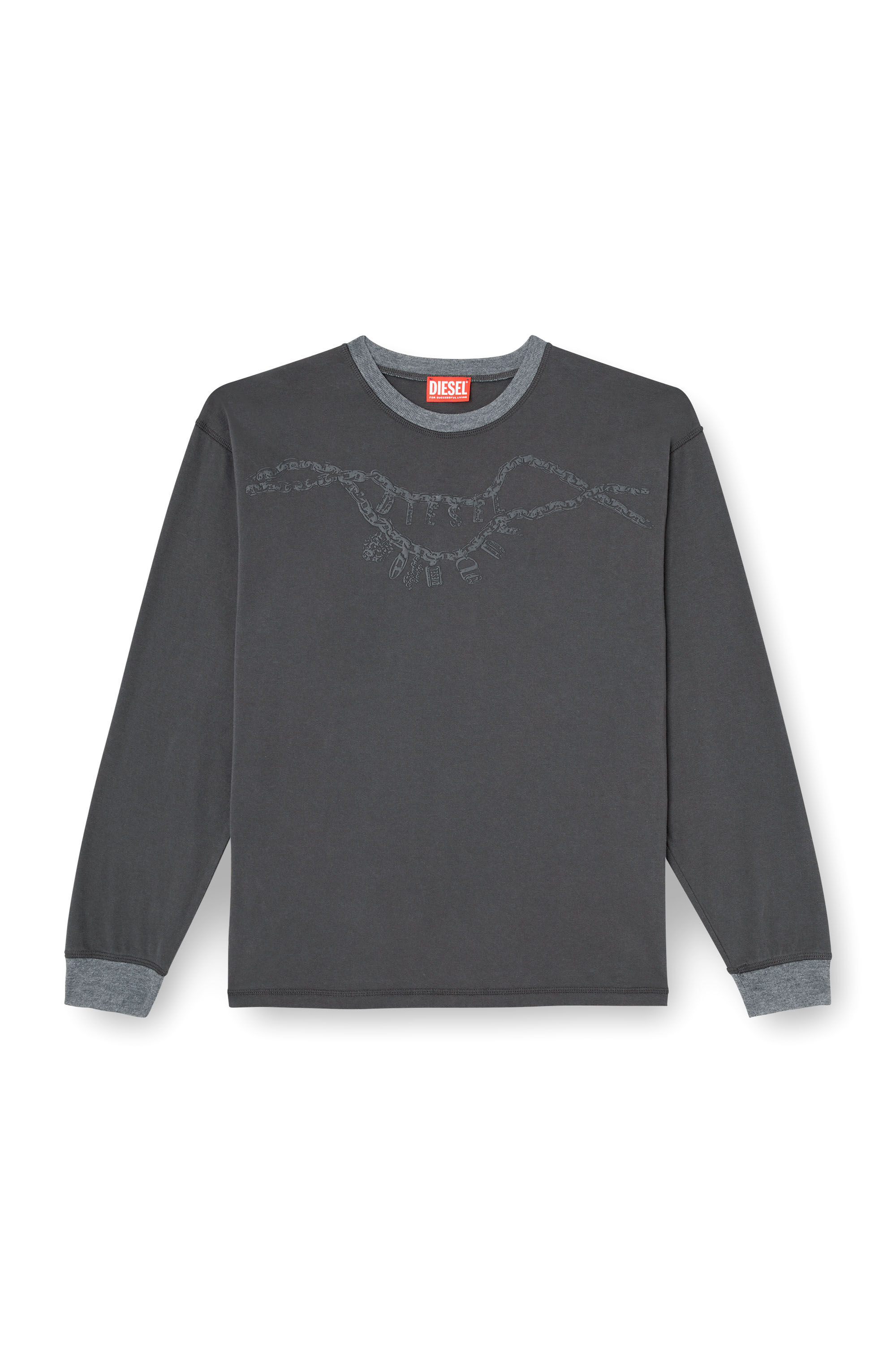 Diesel - T-BOXT-LS-HOSHI, Unisex's Long-sleeve T-shirt with charm necklace print in ダークグレー - 2