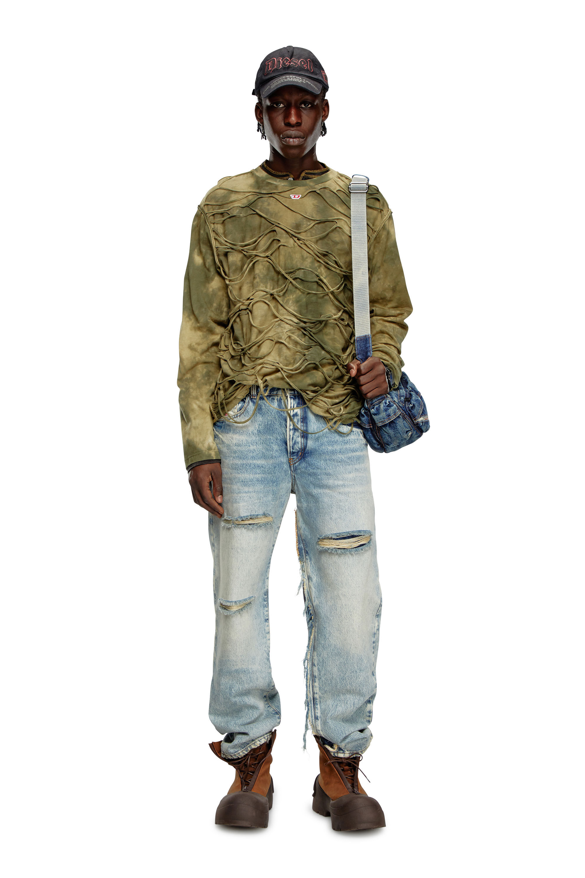 T-CRANET-LS Long-sleeve T-shirt with floating strands｜グリーン｜メンズ｜DIESEL