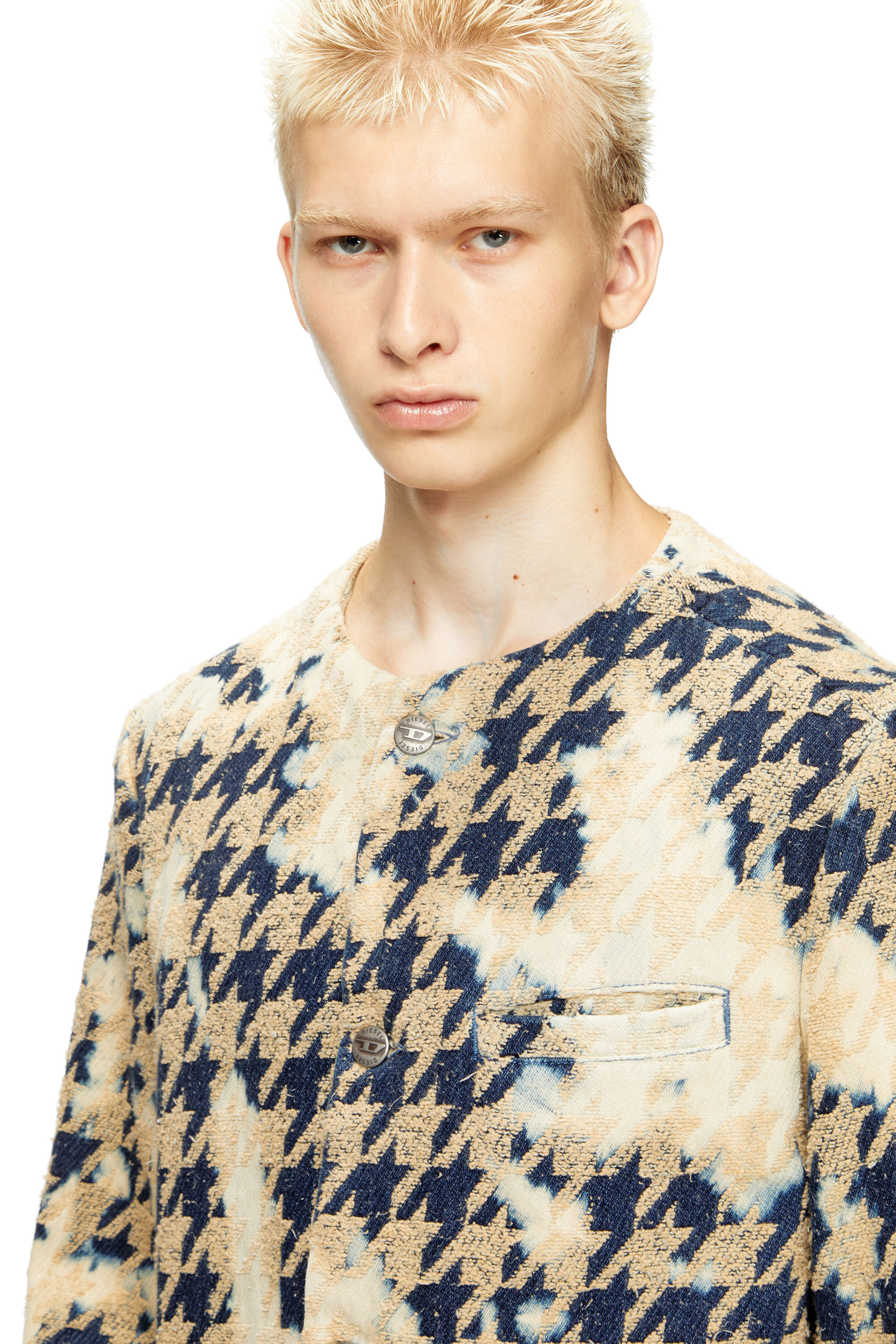 D-LOT-FSH1 Coat in houndstooth-weave denim｜マルチカラー