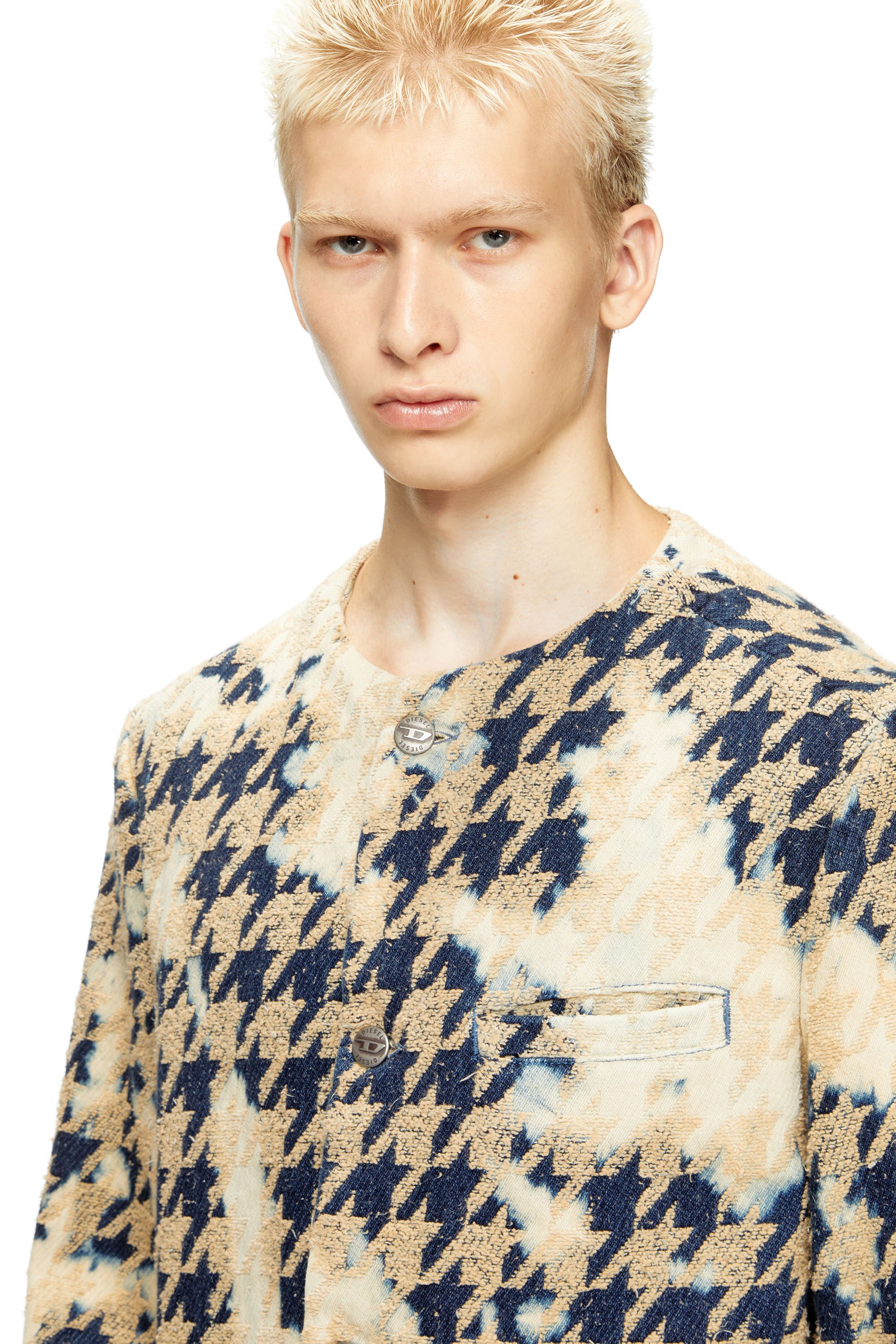 Diesel - D-LOT-FSH1, Unisex's Coat in houndstooth-weave denim in ベージュ/ブルー - 4