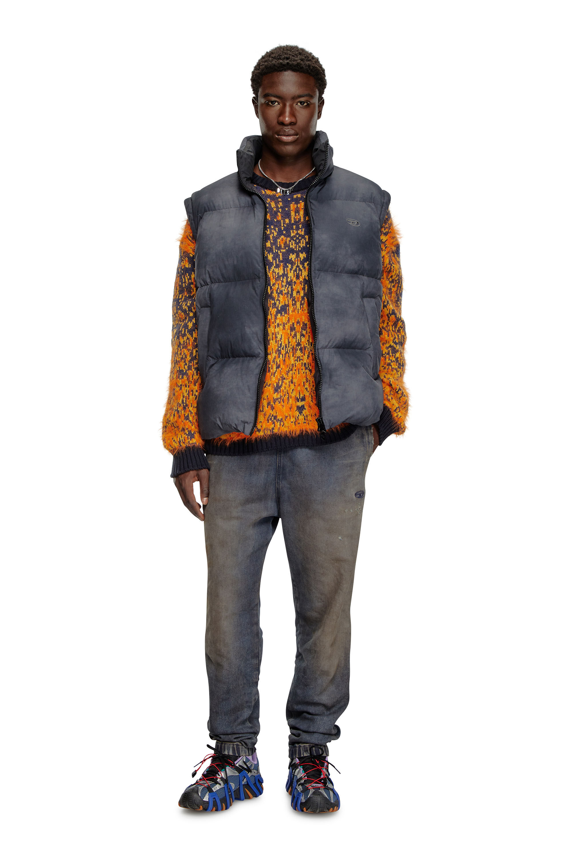W-RAVEEL-SL Down vest with cloudy effect｜グレー｜メンズ｜DIESEL