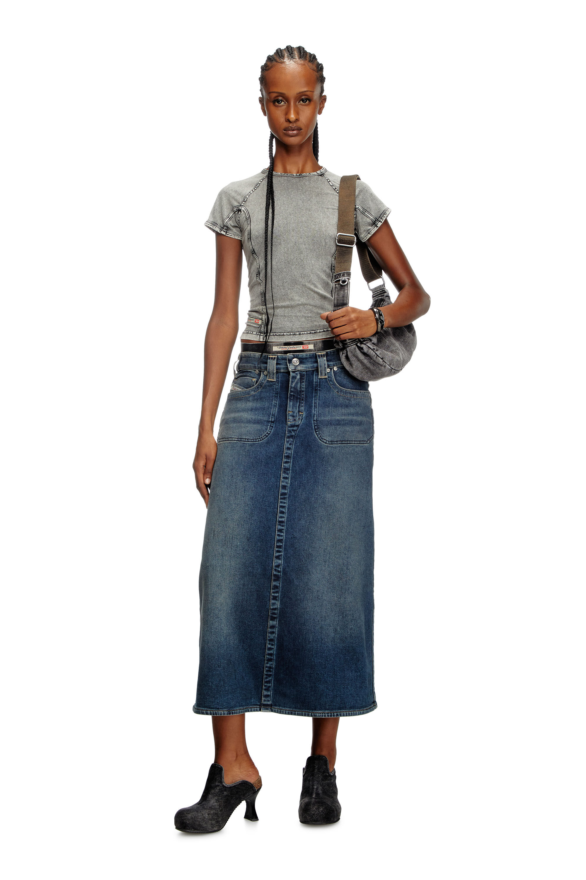 Diesel - DE-PAGO-MID-RE, Female's Midi skirt in Rehab denim in ダークブルー - 1