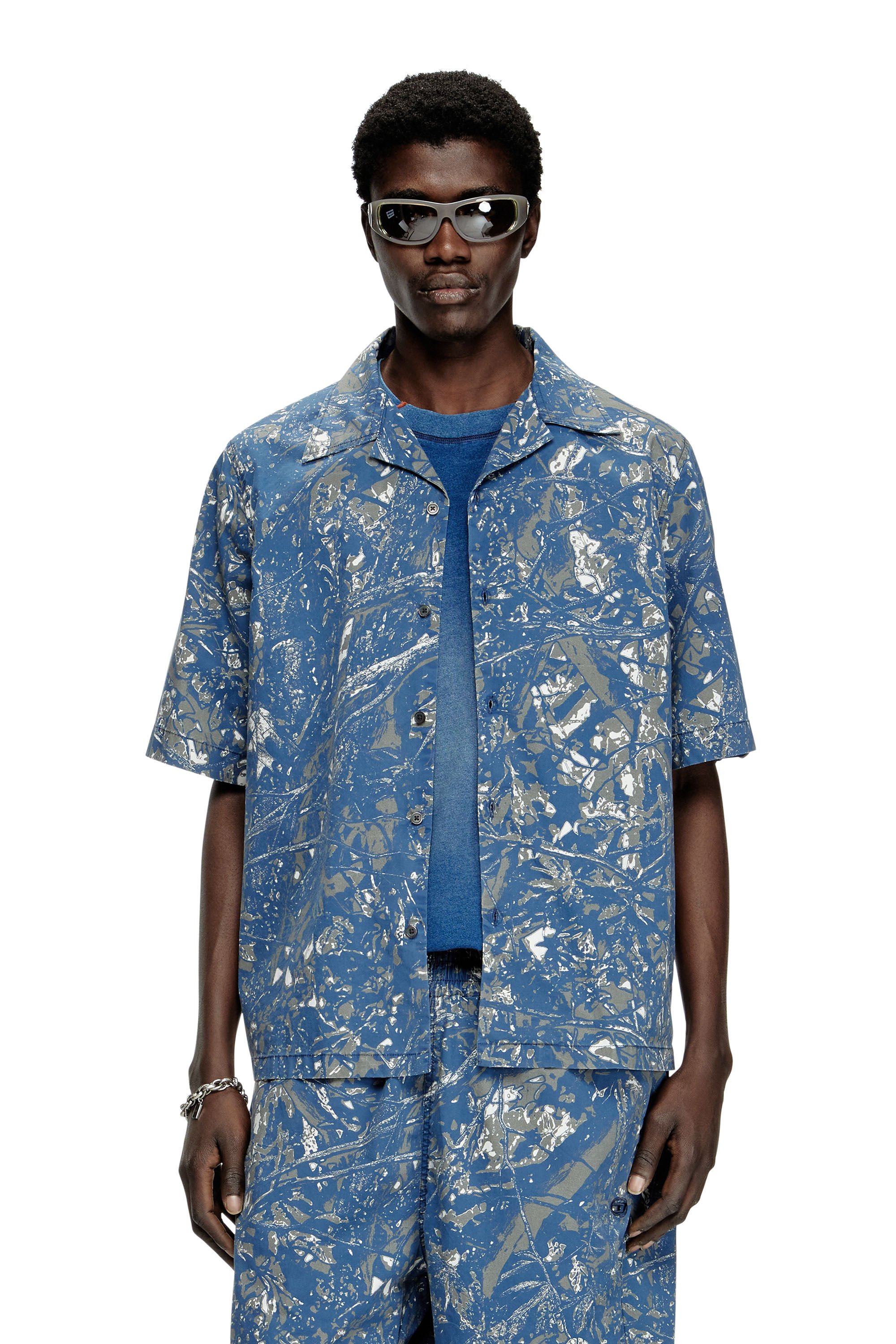 Diesel - S-LINT, Male's Short sleeved shirt with camo print in ブルー/グレー - 3
