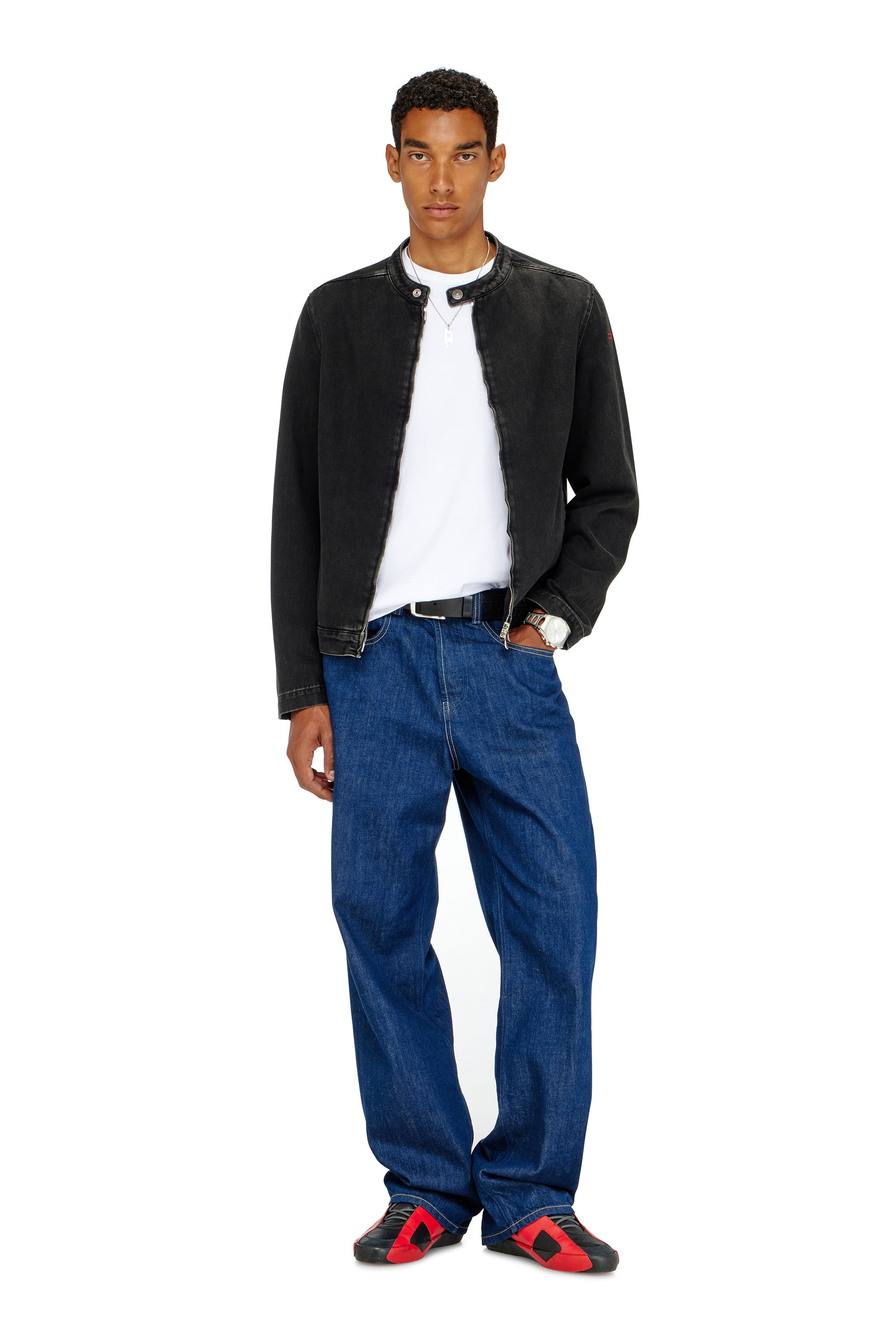 Diesel - D-GLORY, Male's Moto jacket in clean-wash denim in ブラック - 1