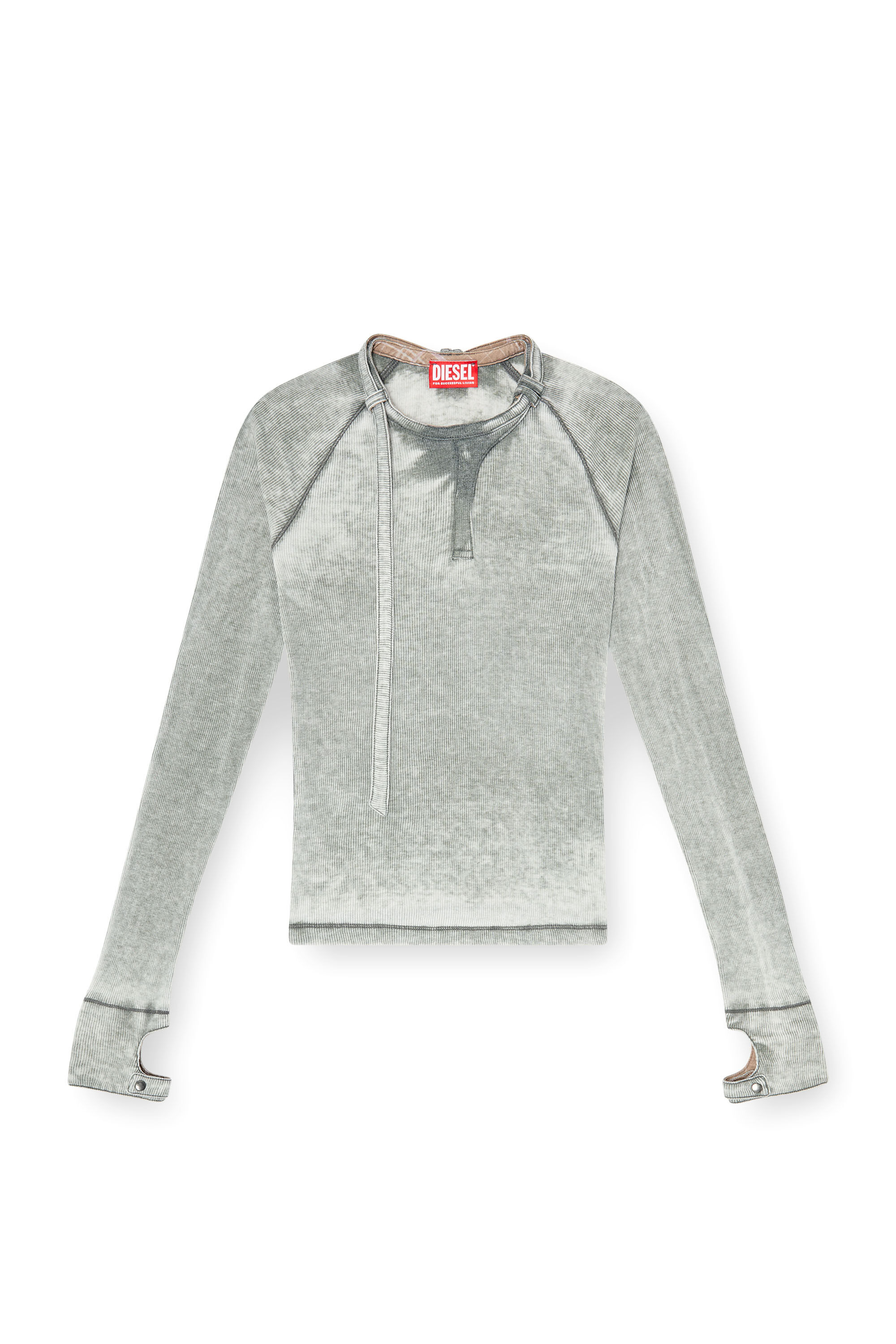 T-ECLA Rib-jersey top with biker neck strap｜グレー｜ウィメンズ