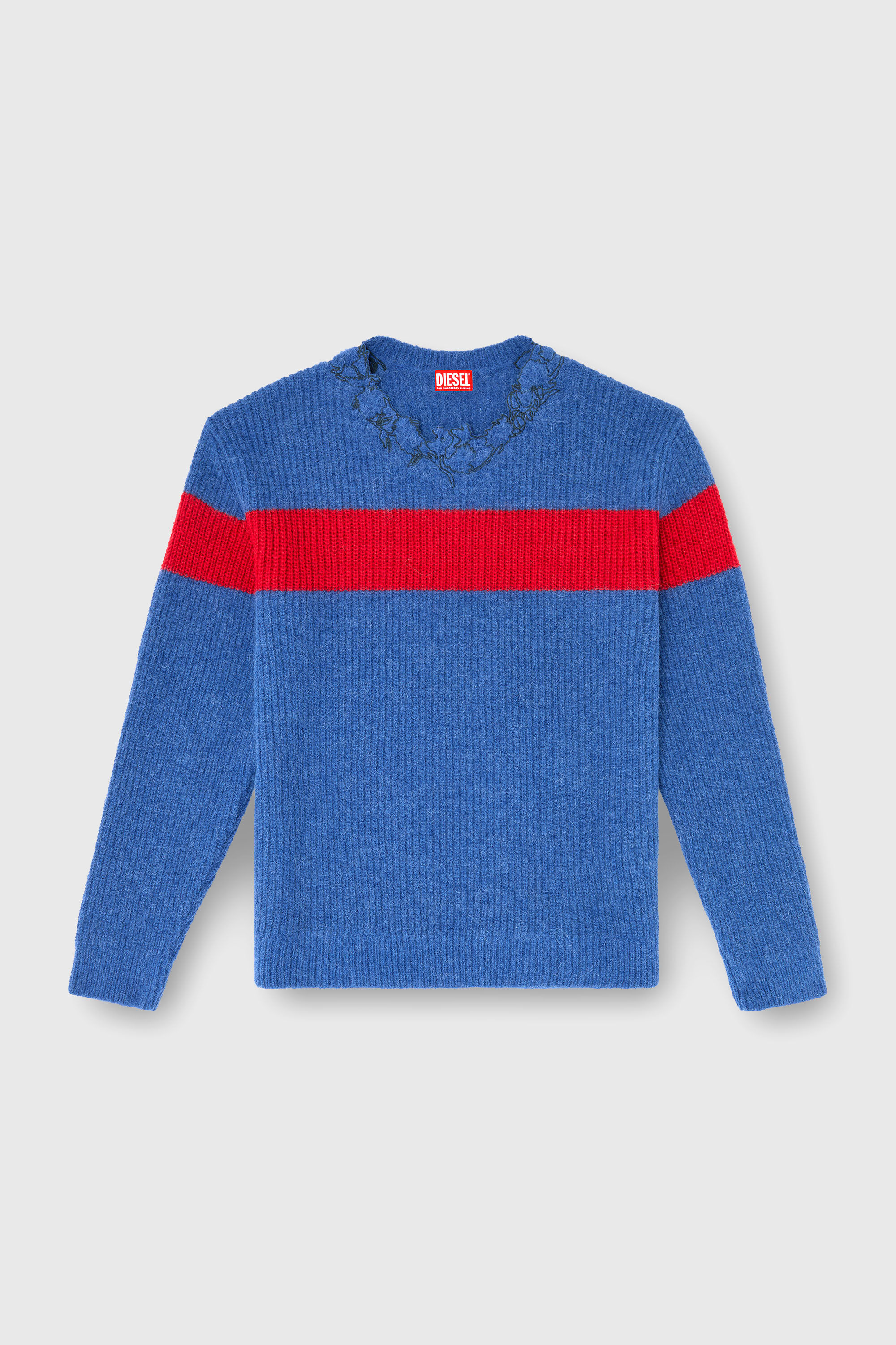 Diesel - K-SOREN, Male's Alpaca-blend jumper with jagged floral neck in レッド/ブルー - 2