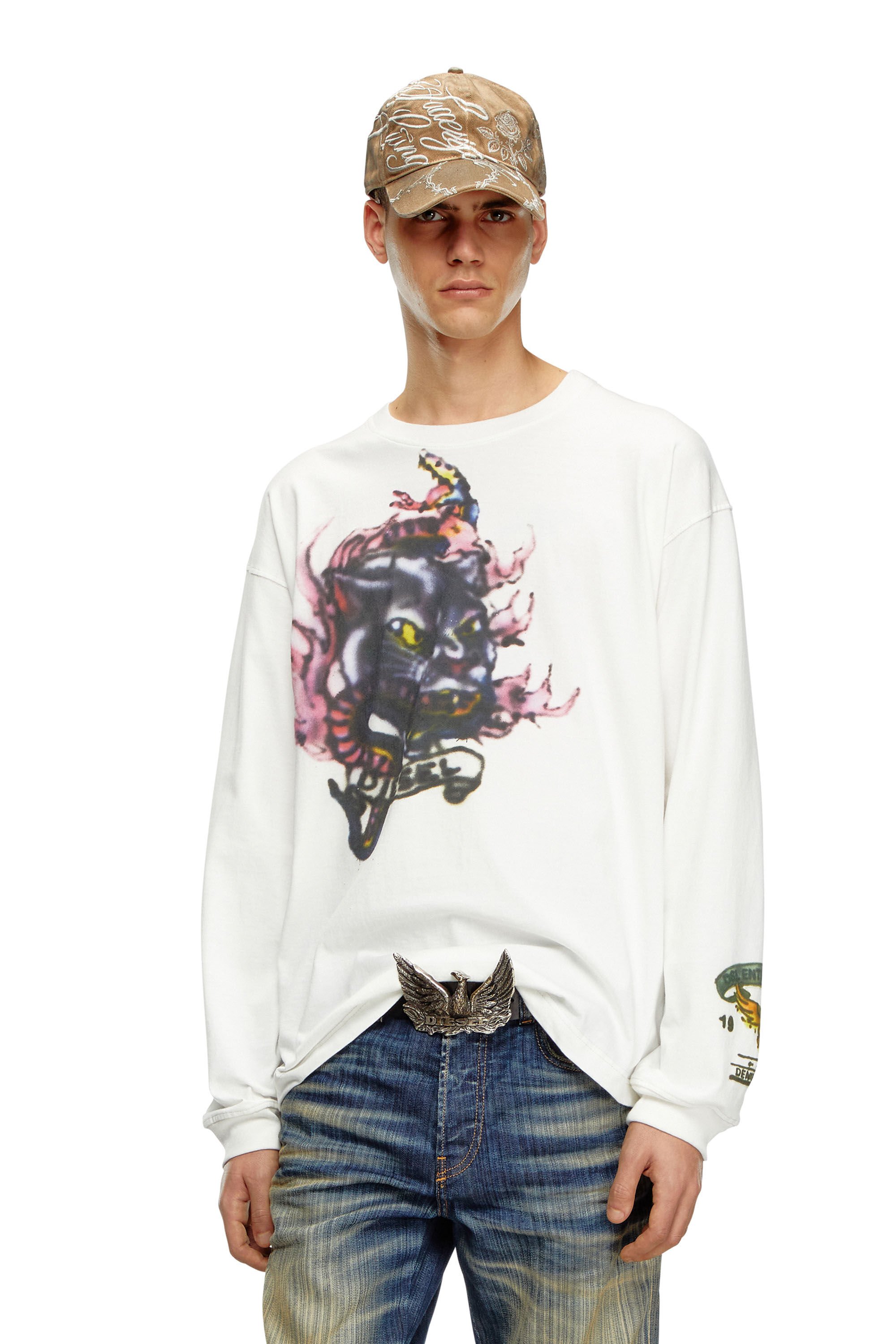 Diesel - T-BOXT-LS-Q9, Male's Long-sleeve T-shirt with blurry prints in ホワイト - 3