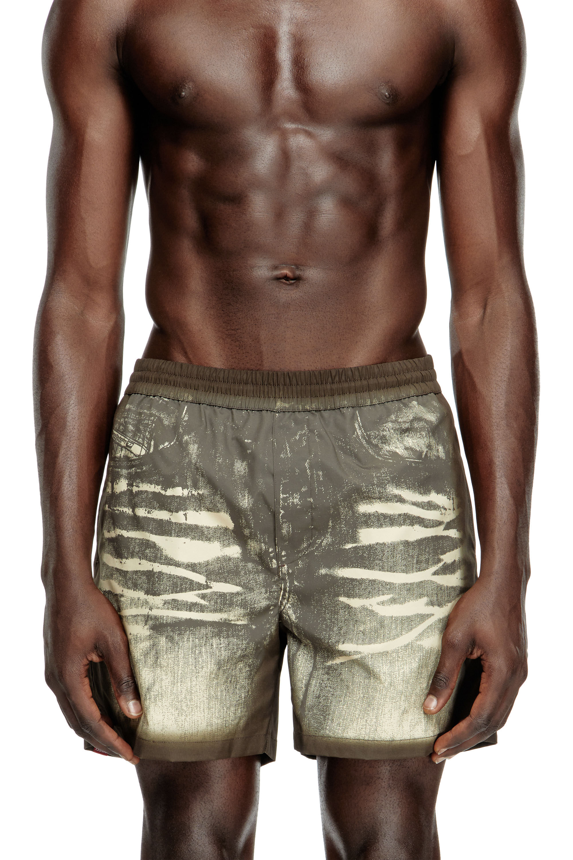Diesel - RIO-41-DNM, Male's Mid-length swim shorts with denim print in ブラウン - 1