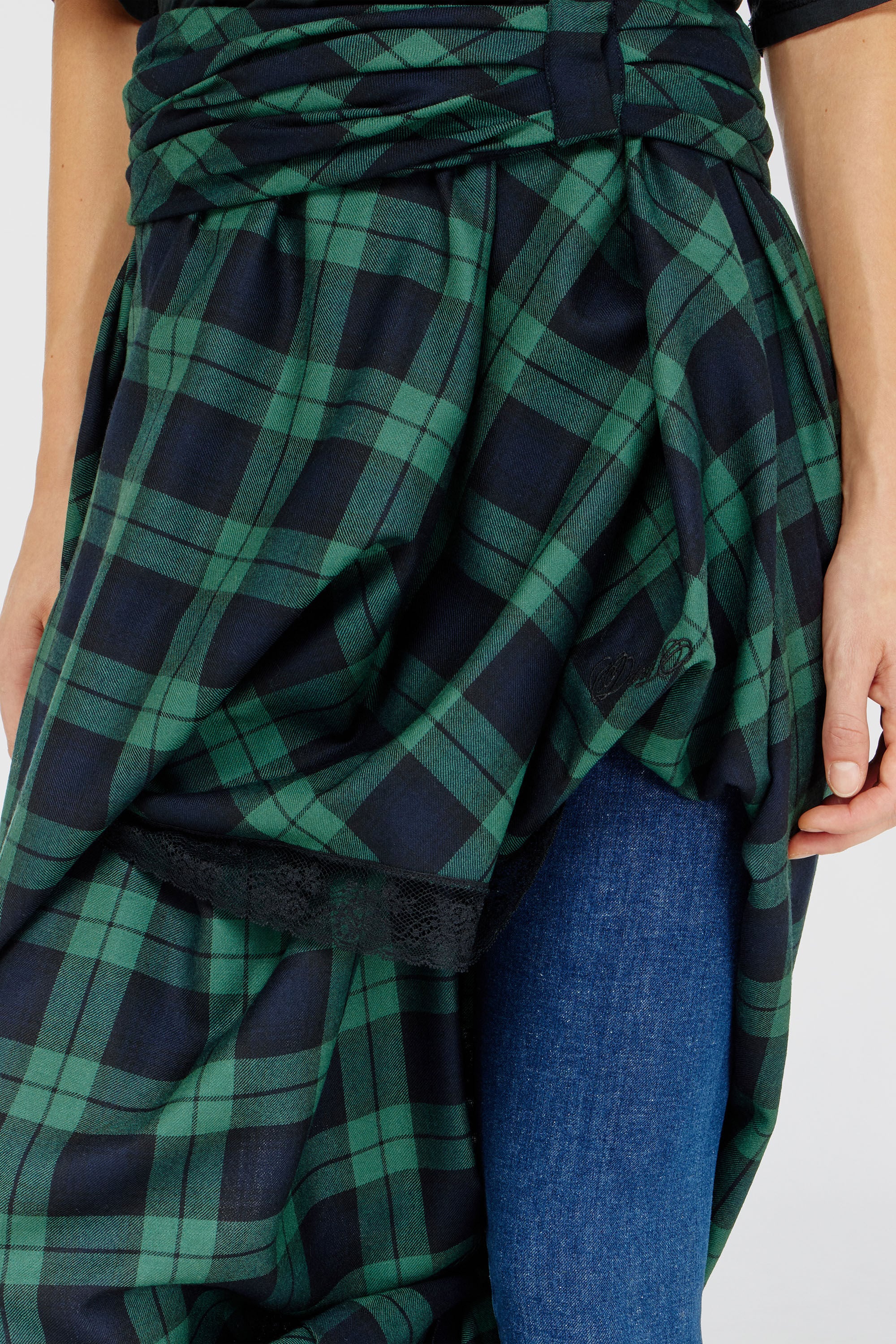 Diesel - O-WINNY, Female's Draped tartan midi skirt with lace trim in グリーン/ブルー - 6