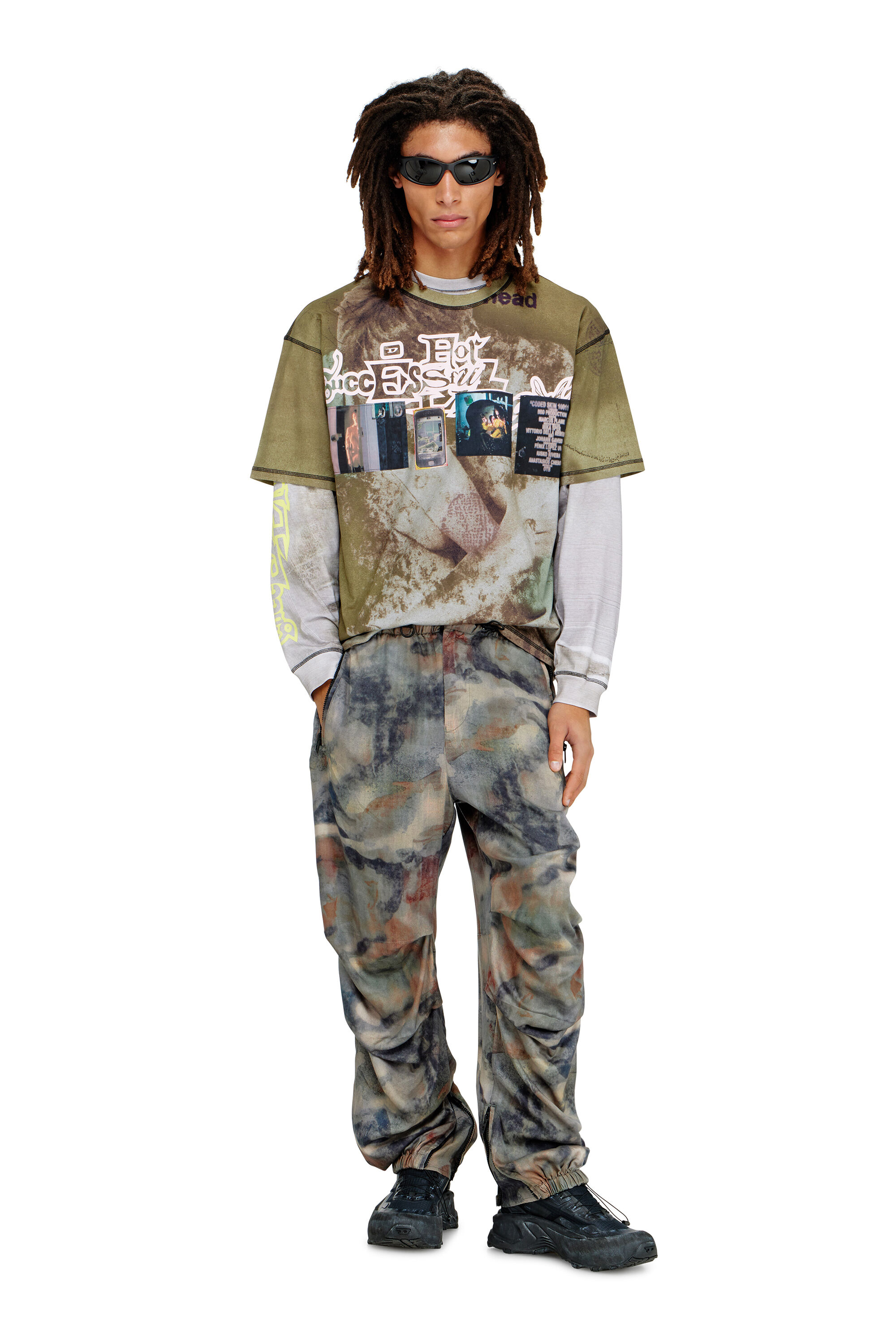 P-STITCH-TKBZ Cargo pants in printed fabric｜グリーン｜メンズ｜DIESEL