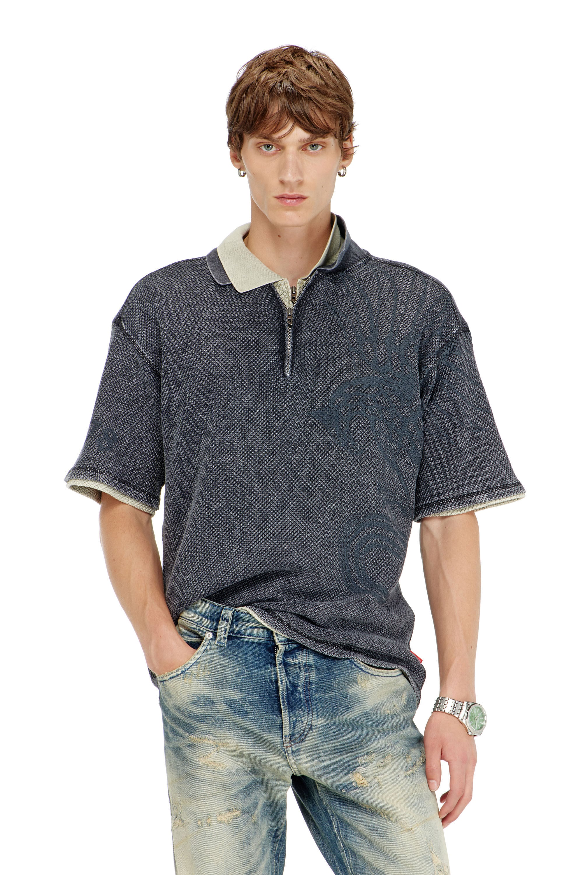 Diesel - T-ERRY-ZIP, Male's ポロシャツ in ダークグレー - 3