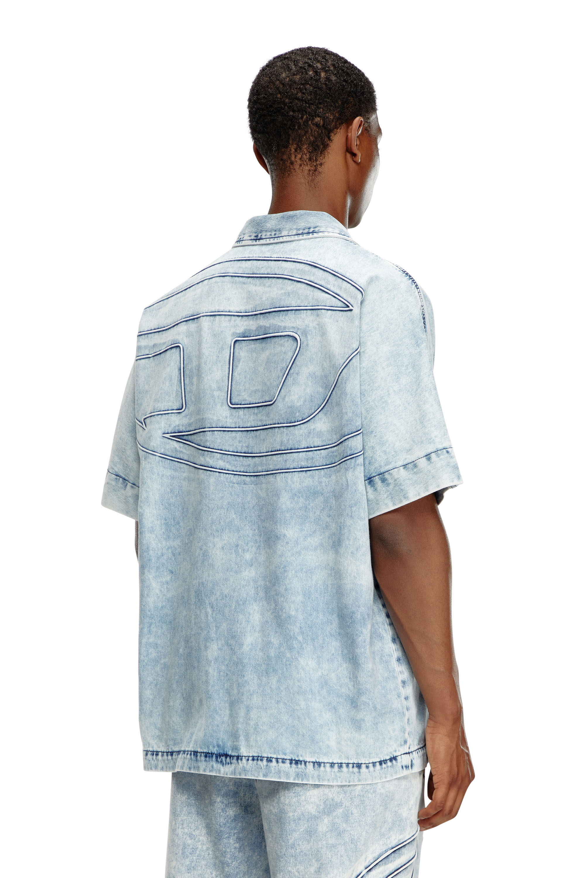 Diesel - D-NABIL-S, Male's Denim bowling shirt with Oval D in ライトブルー - 3