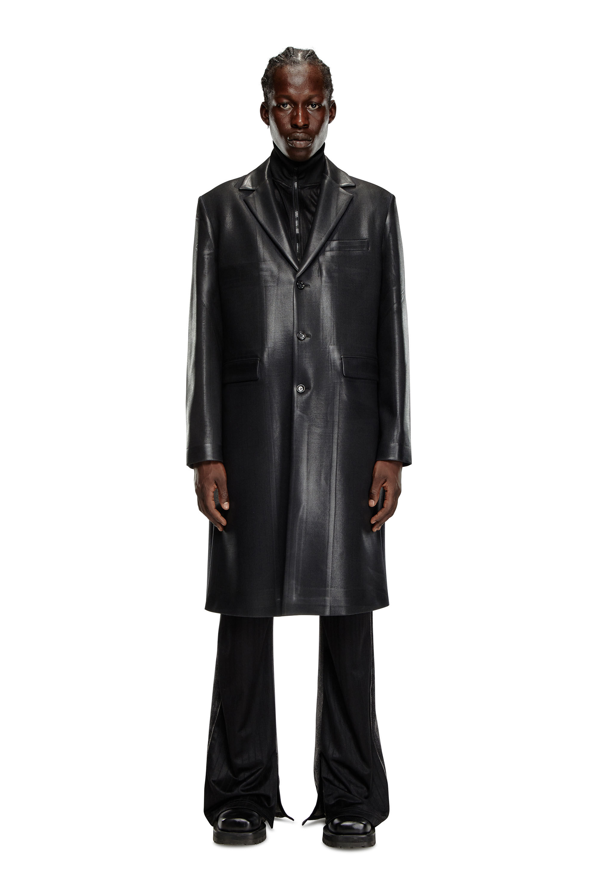 J-DENNER Coat in pinstriped cool wool｜ブラック｜メンズ｜DIESEL